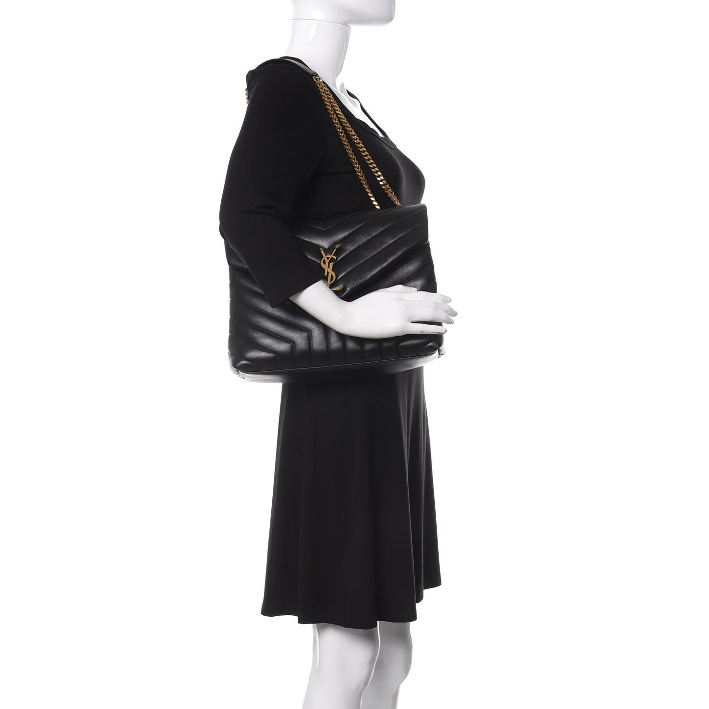 Calfskin Y Quilted Monogram Medium Loulou Chain Satchel Black