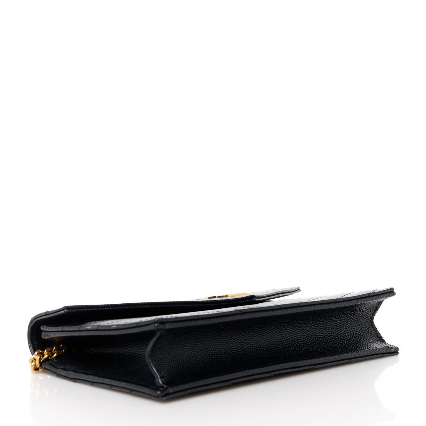 Grain De Poudre Matelasse Chevron Monogram Envelope Chain Wallet Black