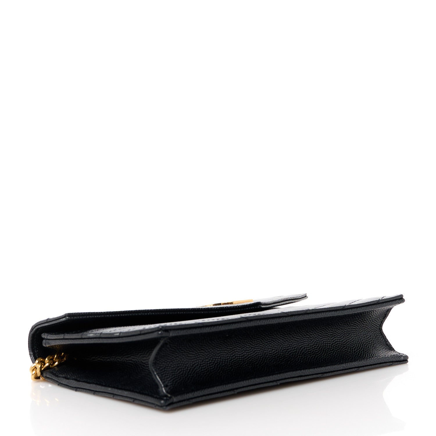 Saint Laurent Grain De Poudre Matelasse Chevron Monogram Envelope Chain Wallet Black 4 of 9