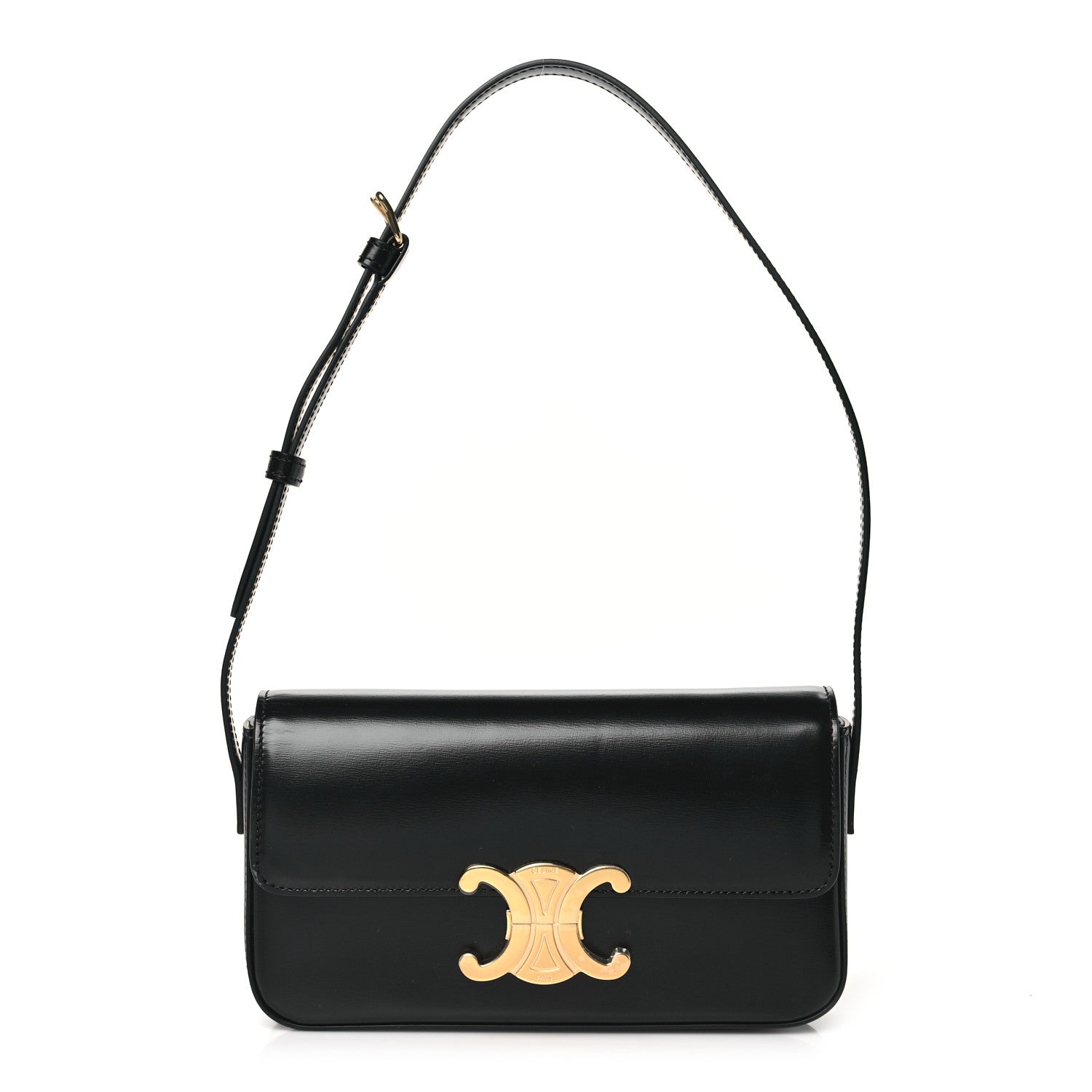 Celine Shiny Calfskin Triomphe Shoulder Bag Black 1 of 10