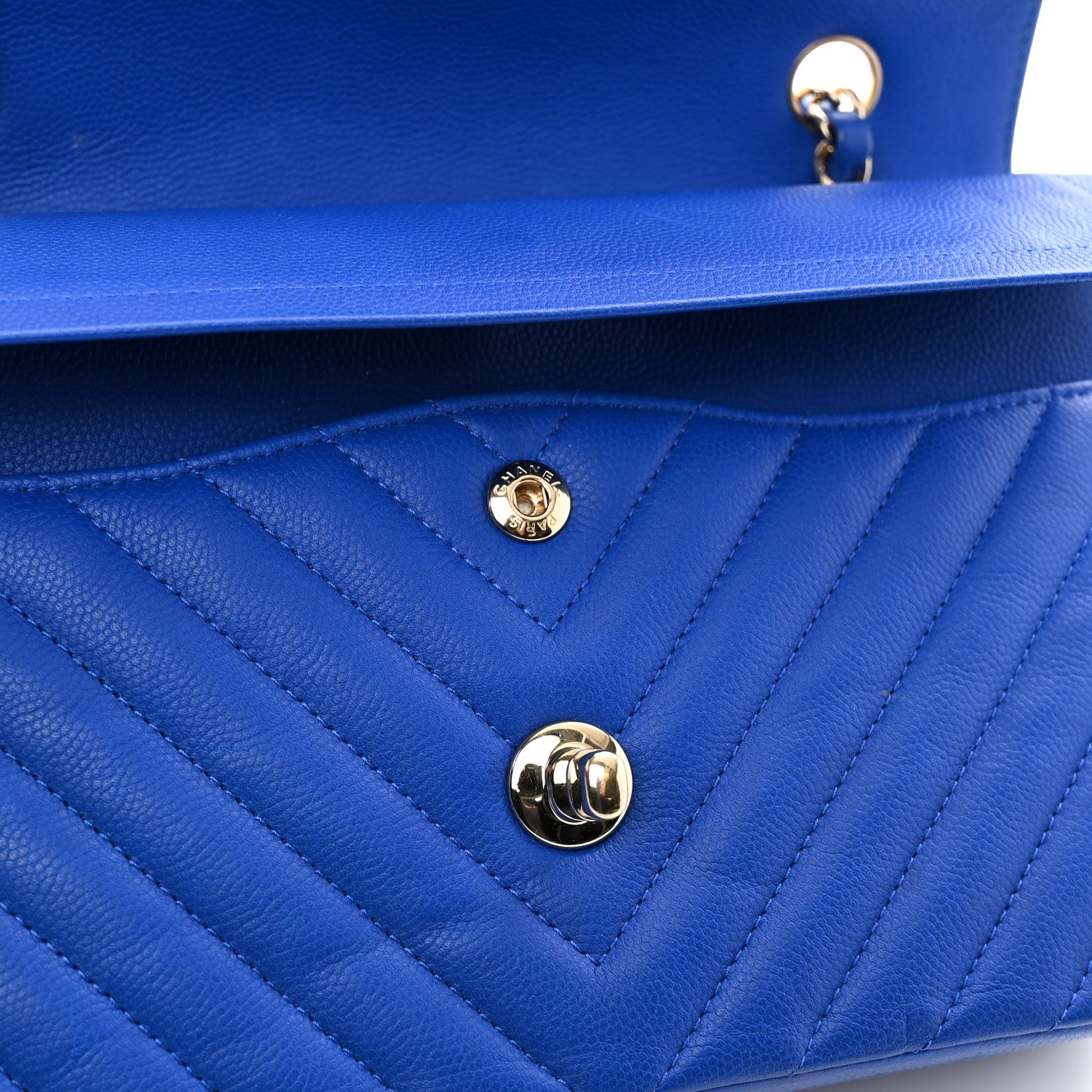 Chanel Caviar Chevron Quilted Small Double Flap Blue 11 of 13