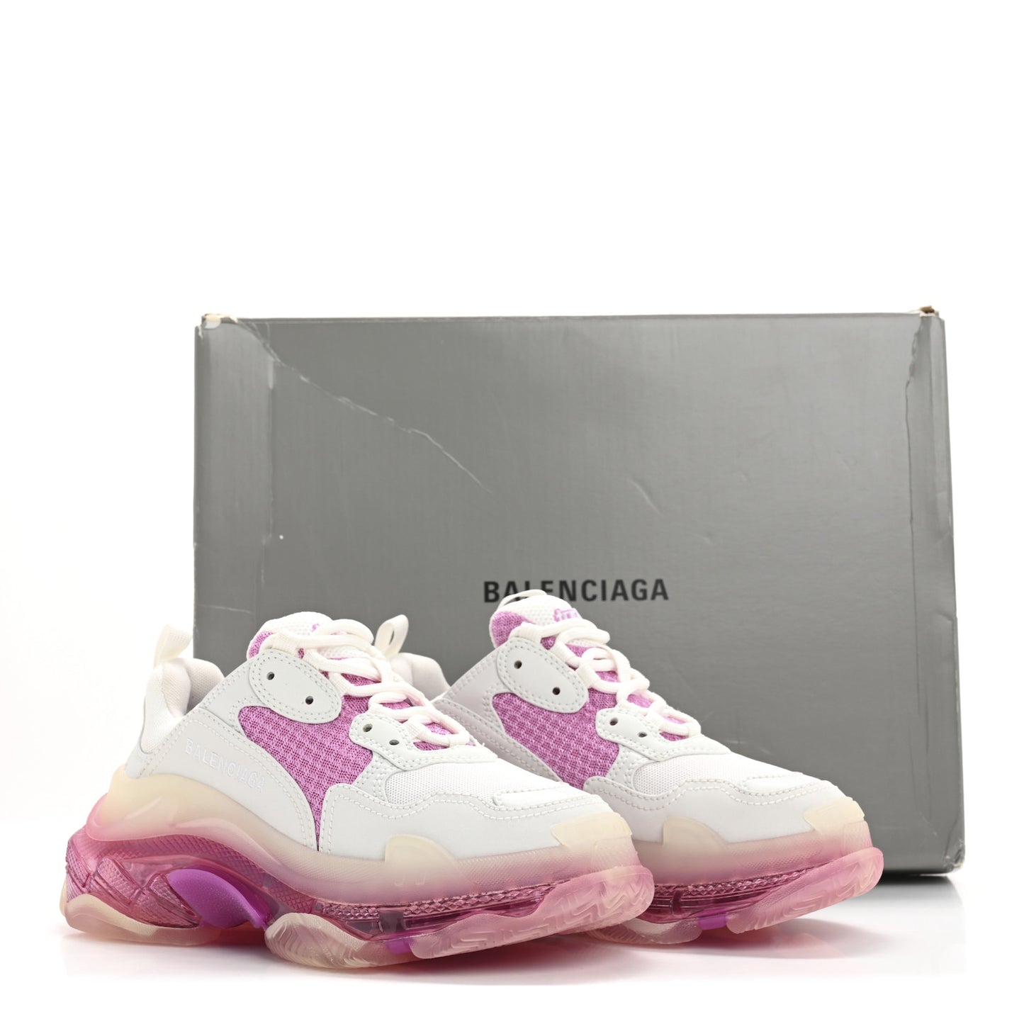 Fabric Mesh Clear Sole Womens Triple S Sneakers 36 White Pink
