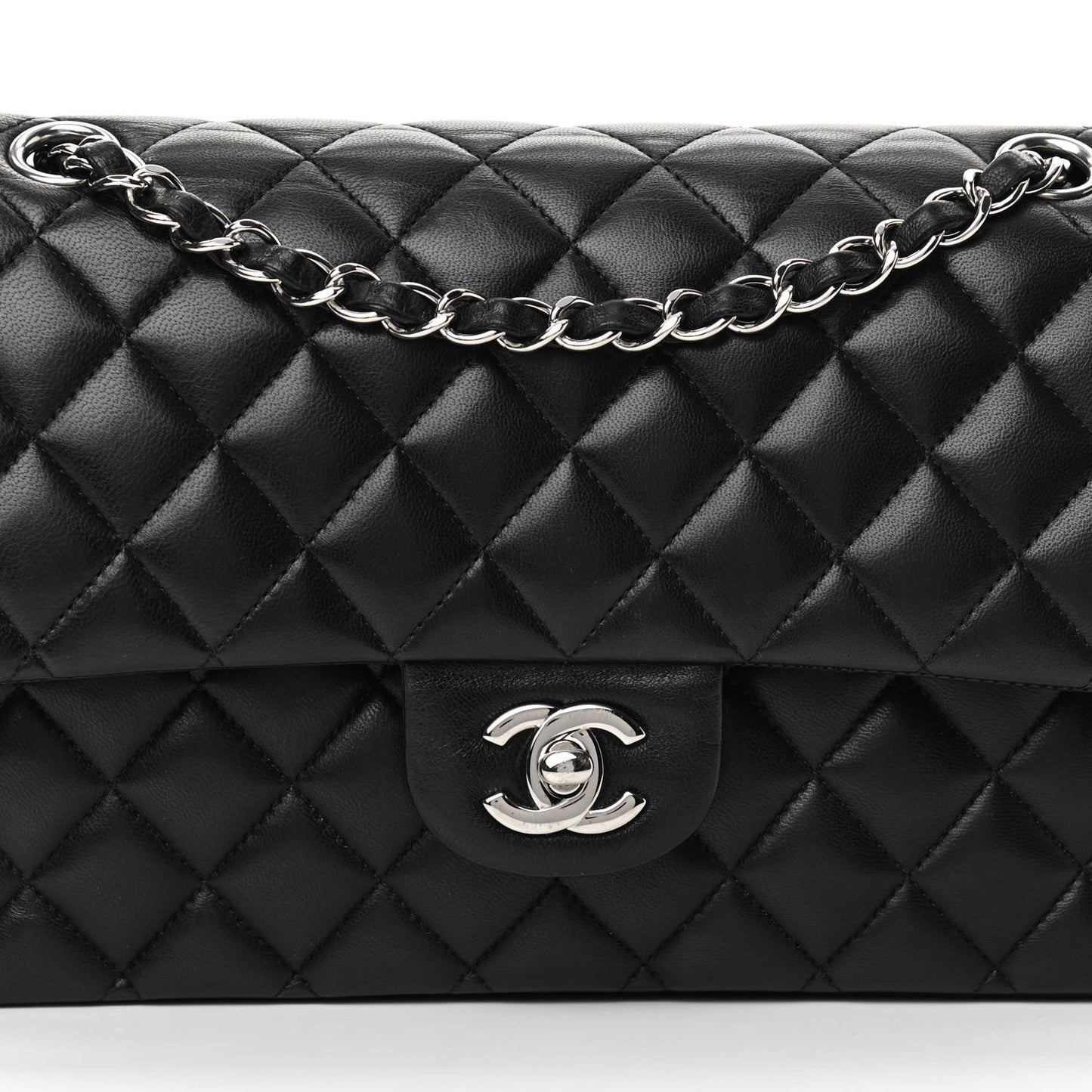 Lambskin Quilted Medium Double Flap Black
