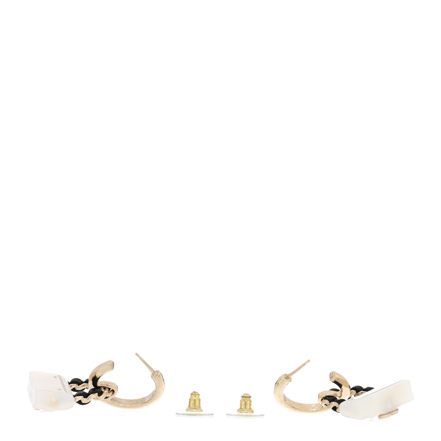 Chanel Metal Resin Lambskin Quilted CC Turnlock Chain Flap Bag Hoop Earrings White Gold 3 of 4
