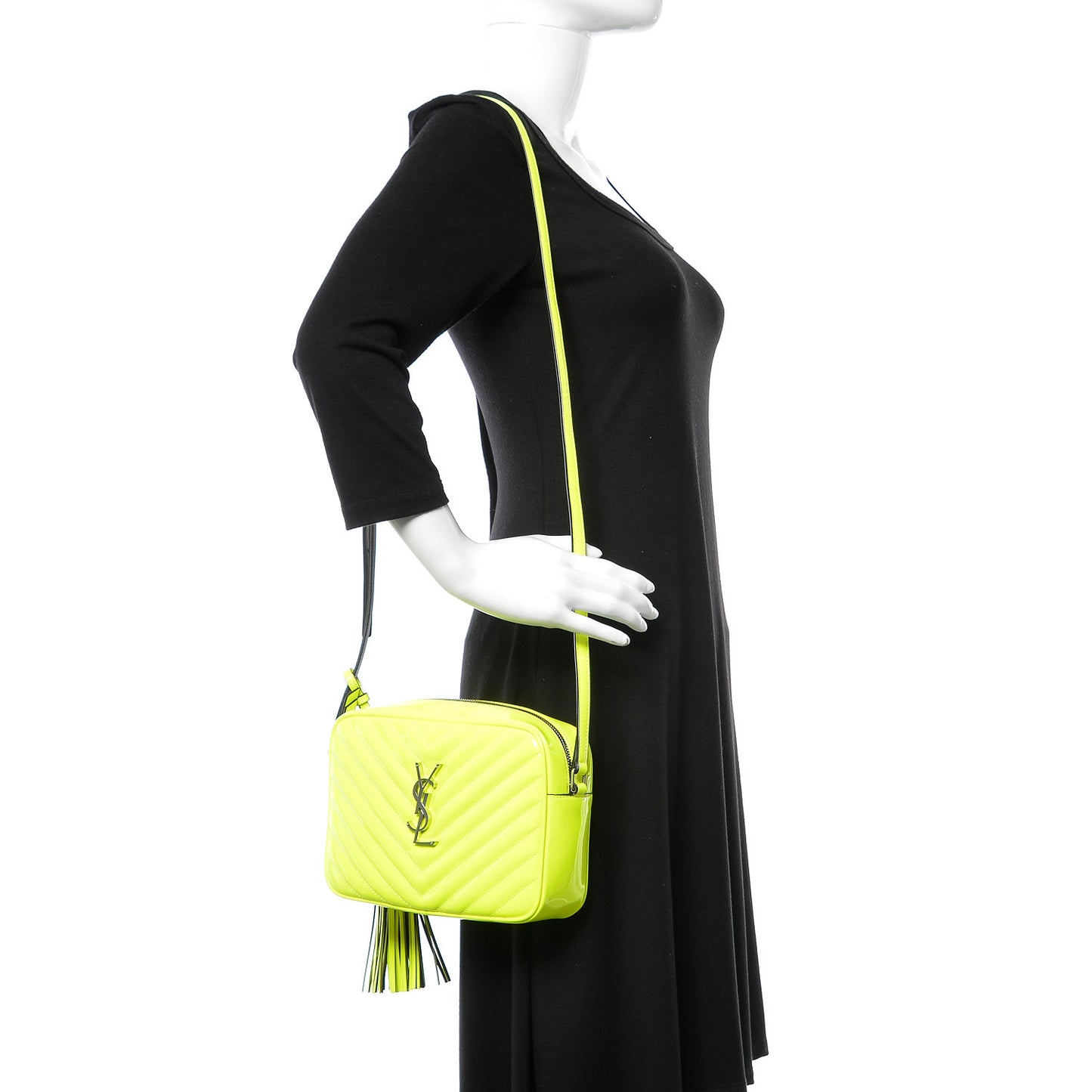 Patent Calfskin Matelasse Monogram Lou Camera Bag Neon Yellow