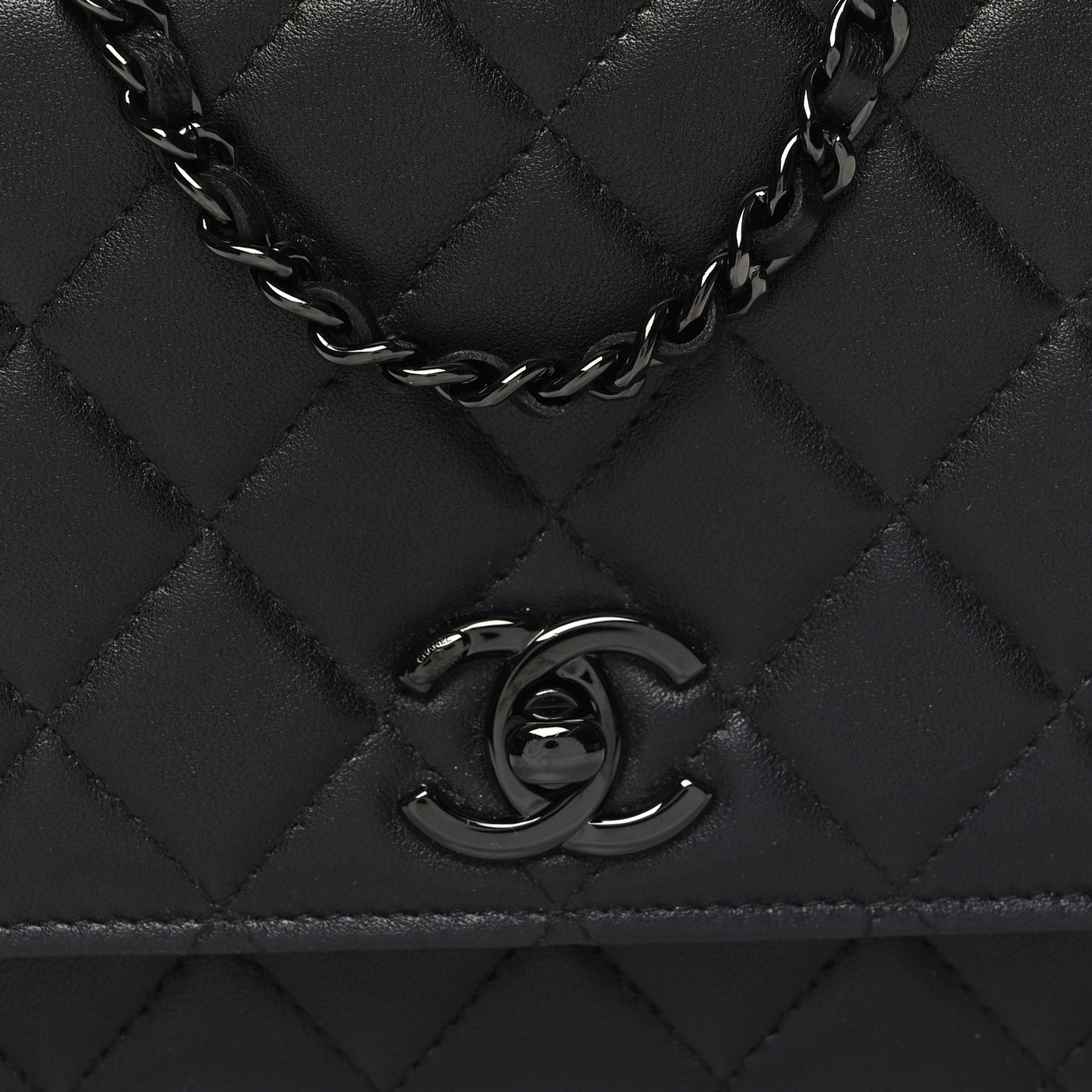 Lambskin Quilted Trendy CC Wallet On Chain WOC So Black