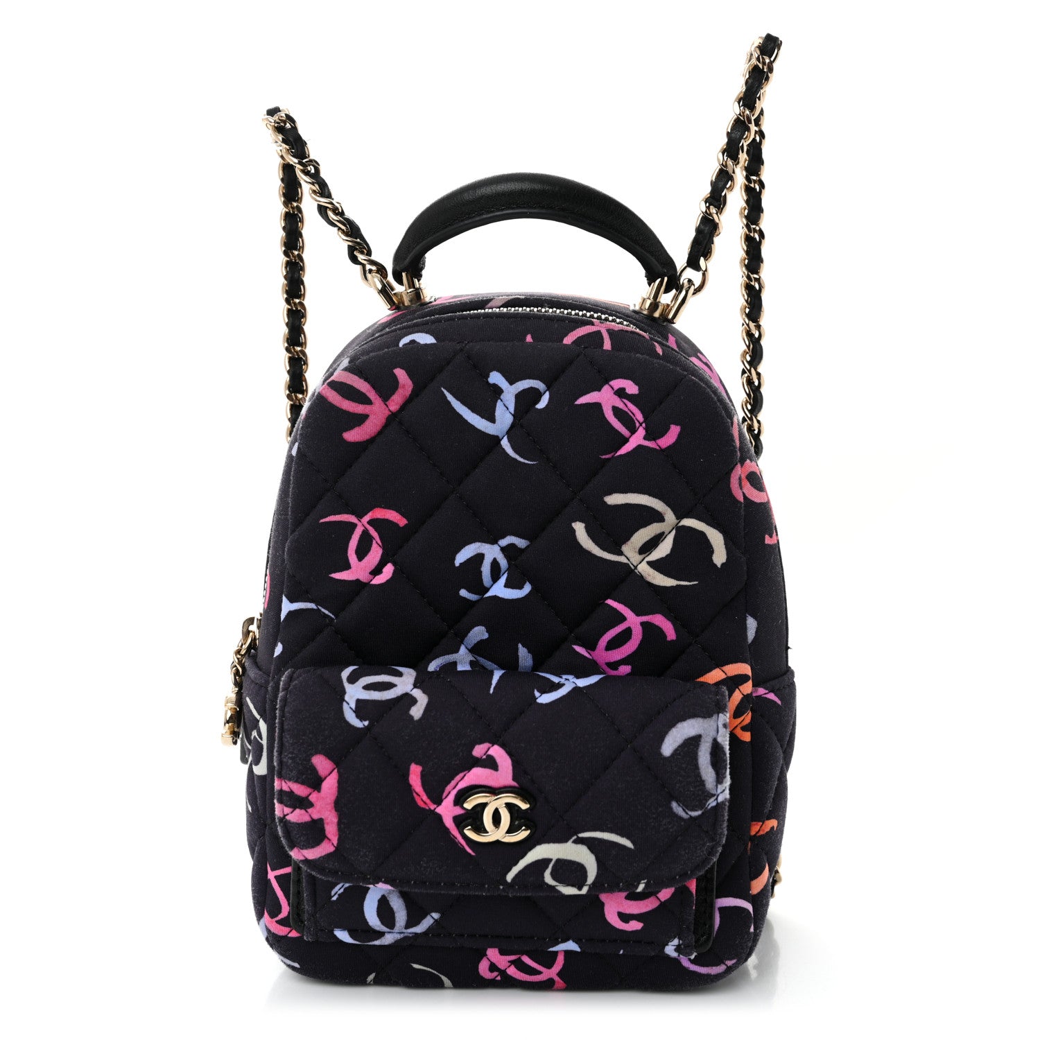 Chanel Printed Fabric Quilted CC Mini Classic Backpack Black