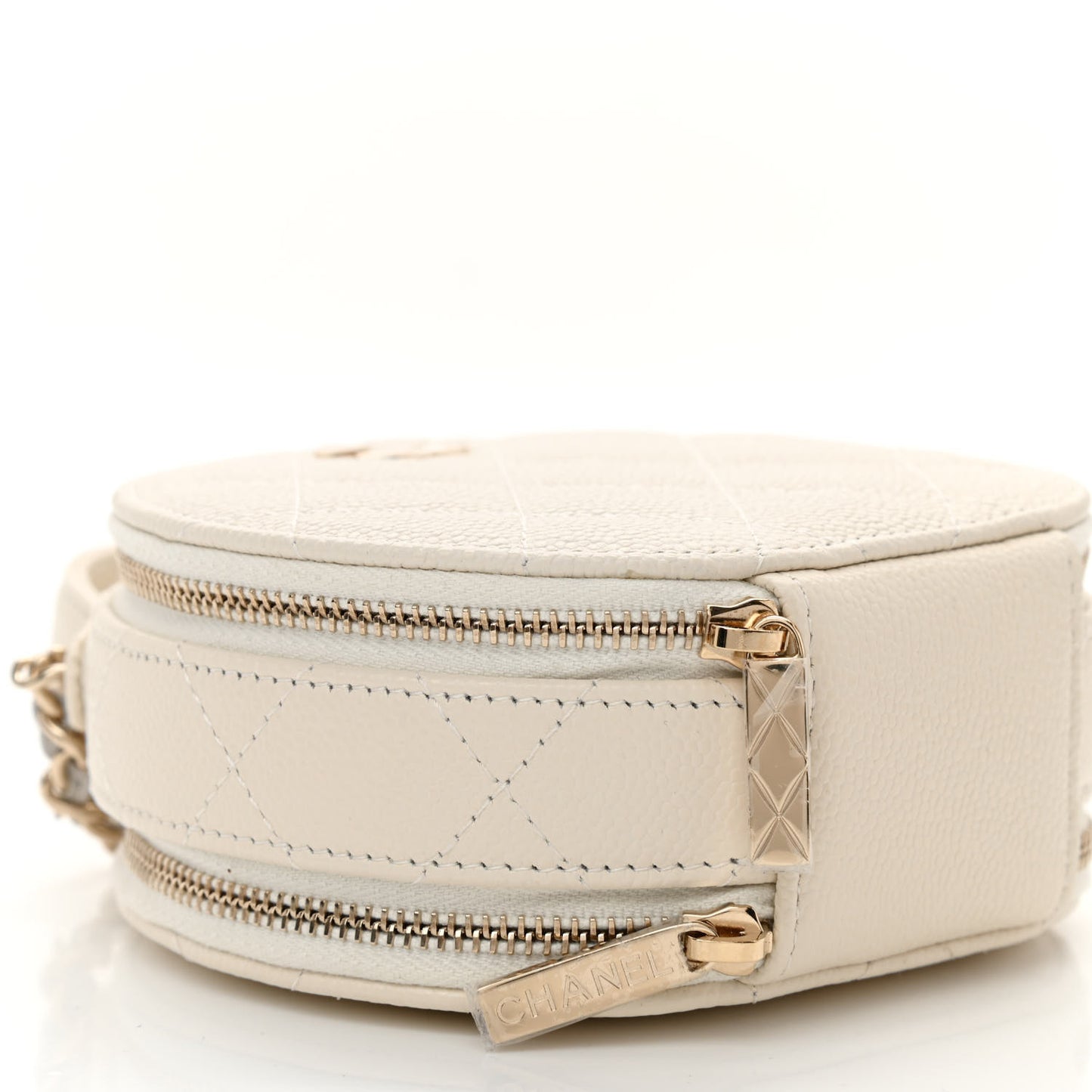 Caviar Quilted Round Handle With Care Vanity With Chain White