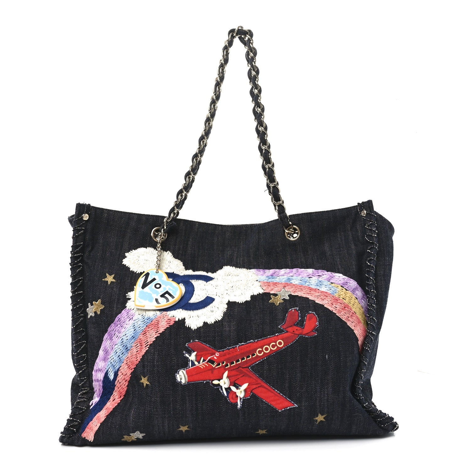 Chanel Denim Embroidered Night Flight Tote Blue 1779252 – FASHIONPHILE