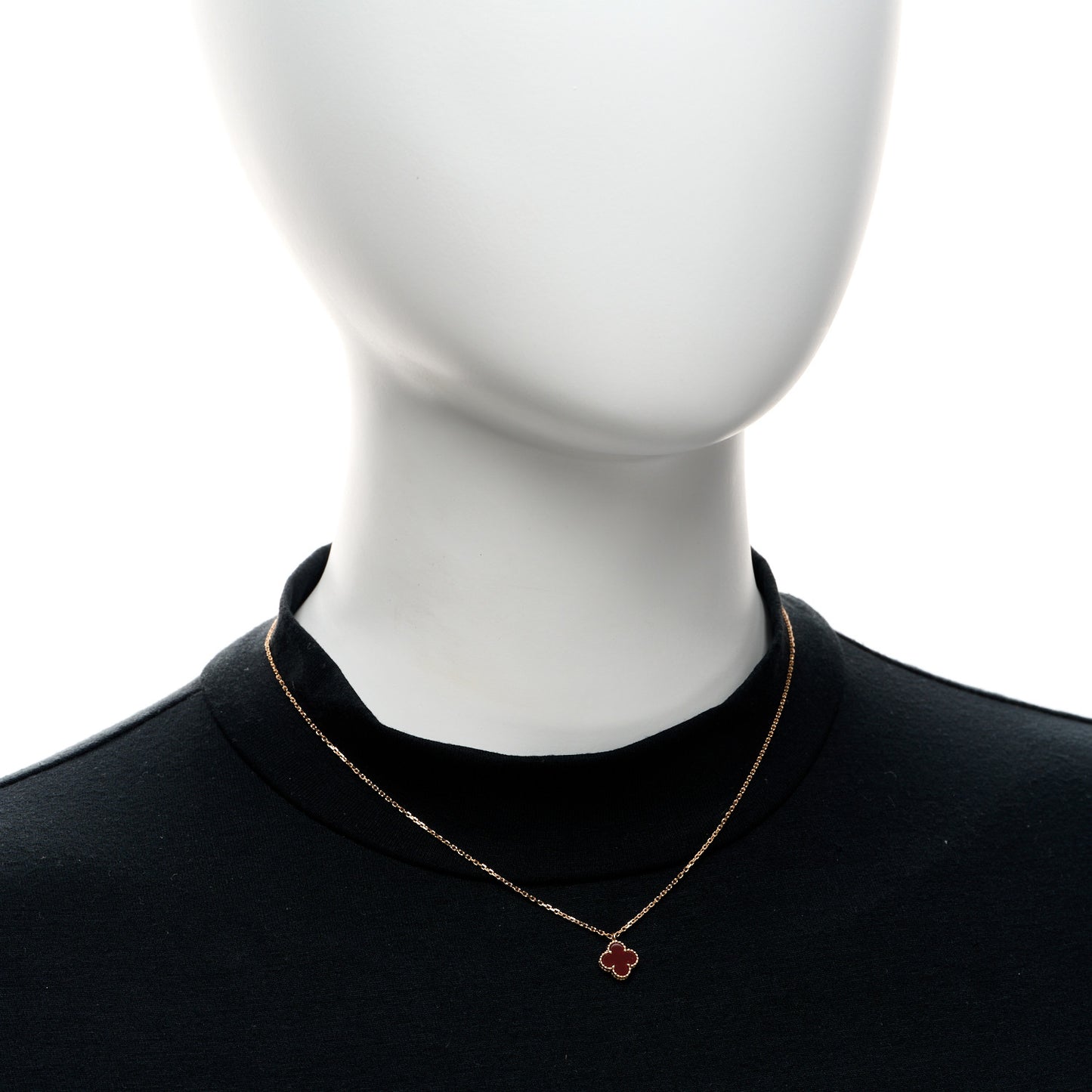 18K Rose Gold Carnelian Sweet Alhambra Pendant Necklace