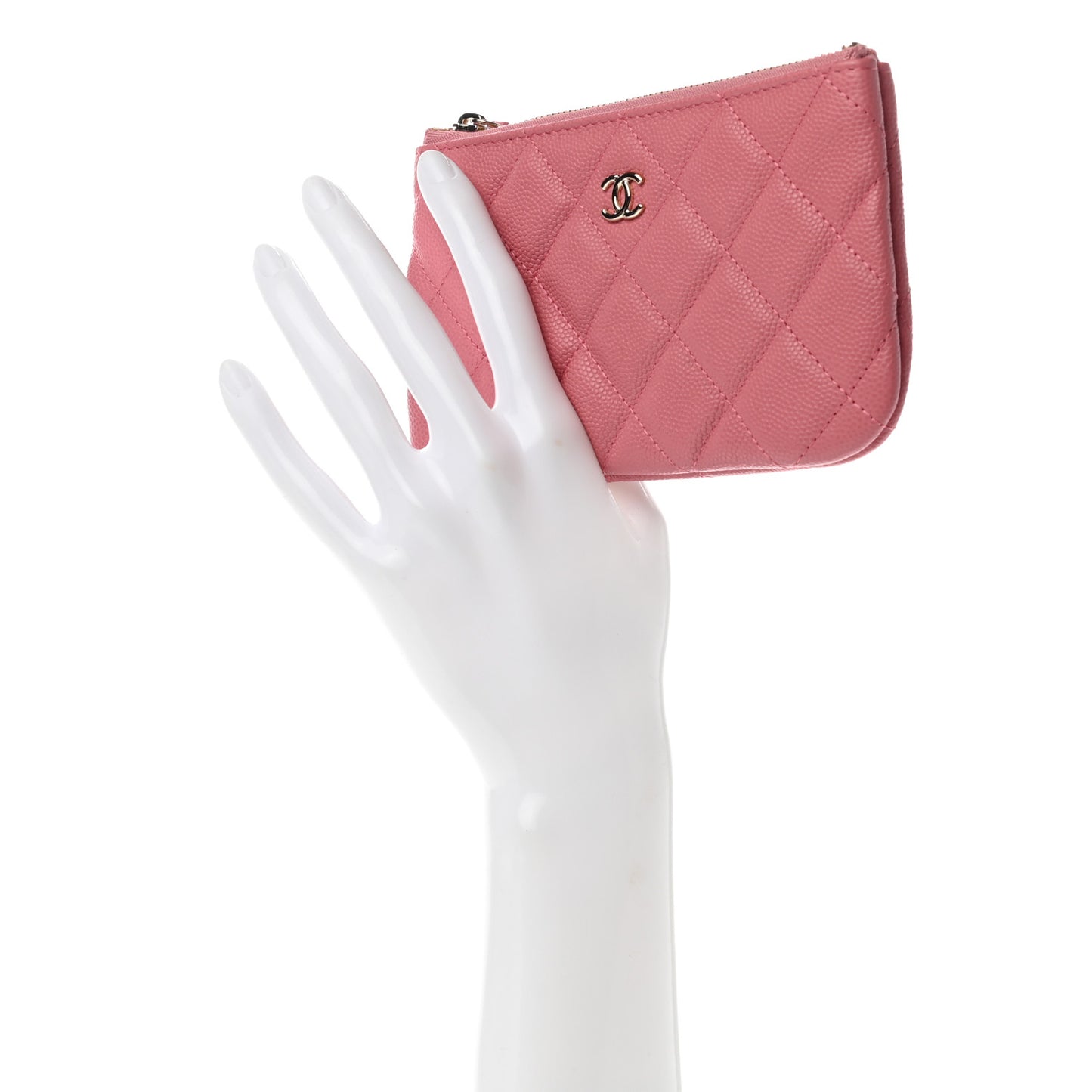 Caviar Quilted Small Cosmetic Case Dark Pink