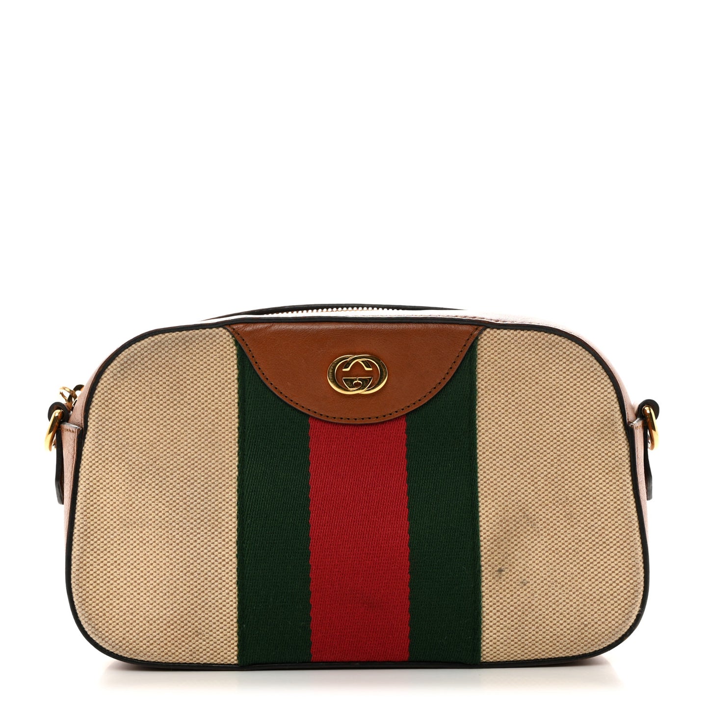 Vintage Canvas Web Shoulder Bag Sand Cuir