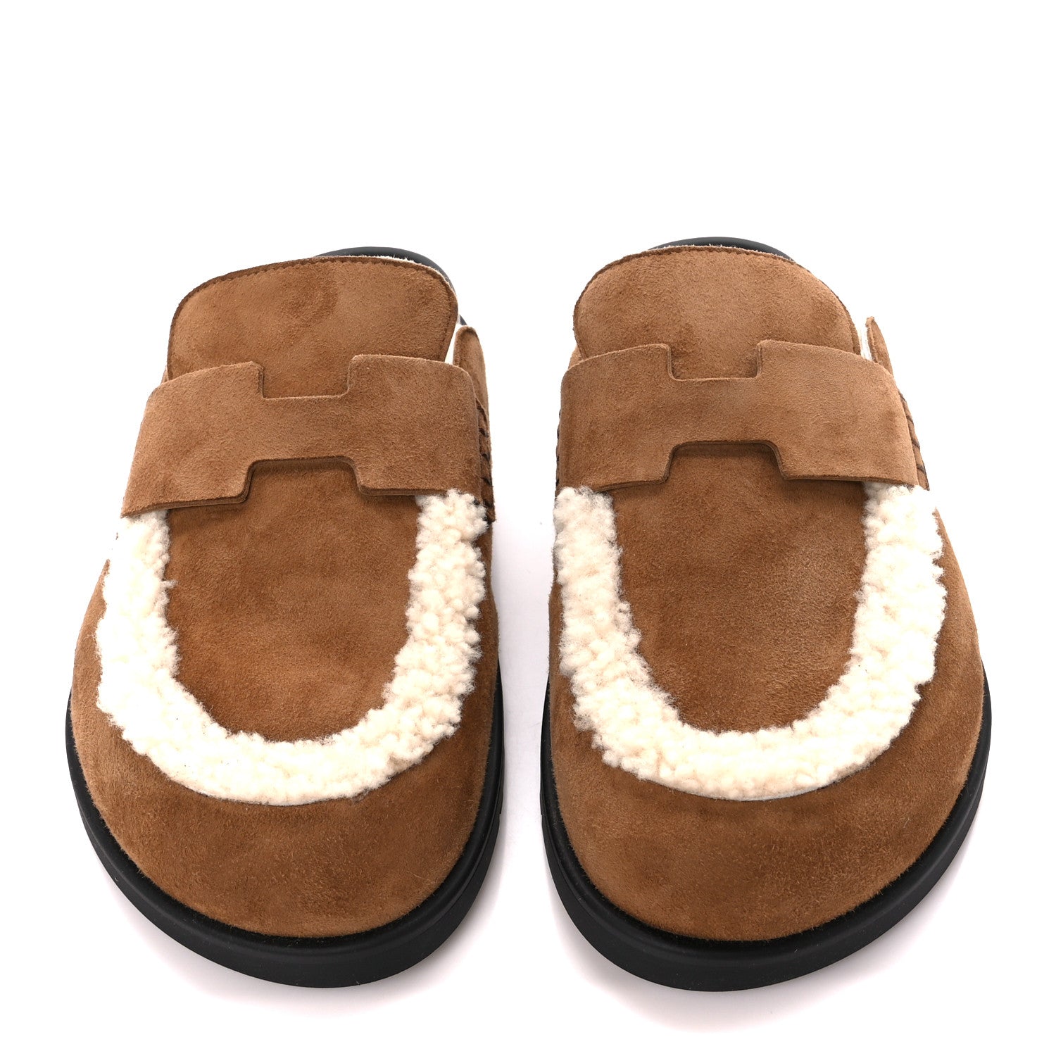 Hermes Suede Goatskin Shearling Go Mules 39 Brun Frume Ecru 2 of 8