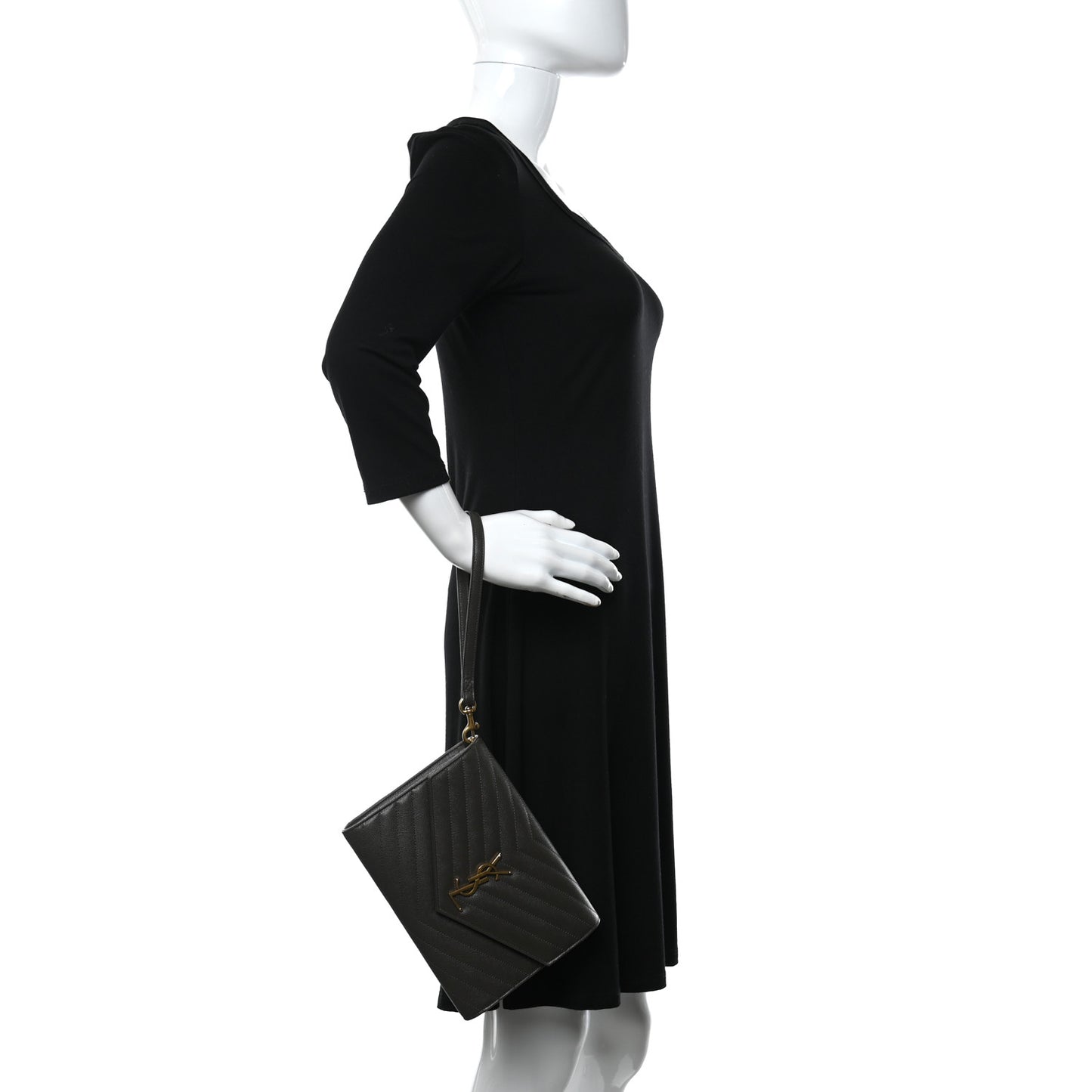 Grain De Poudre Matelasse Chevron Monogram Envelope Clutch Black
