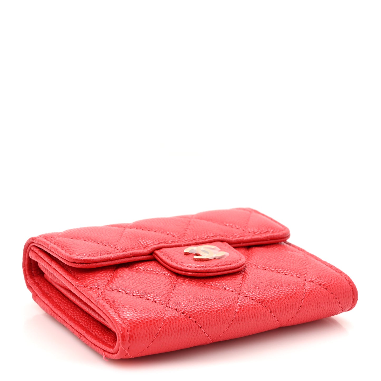 Caviar Quilted Flap Card Holder Wallet Red