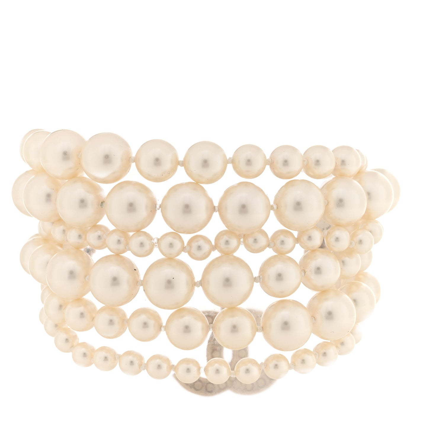 Graduated Pearl Crystal CC Multi Strand Bracelet Gold