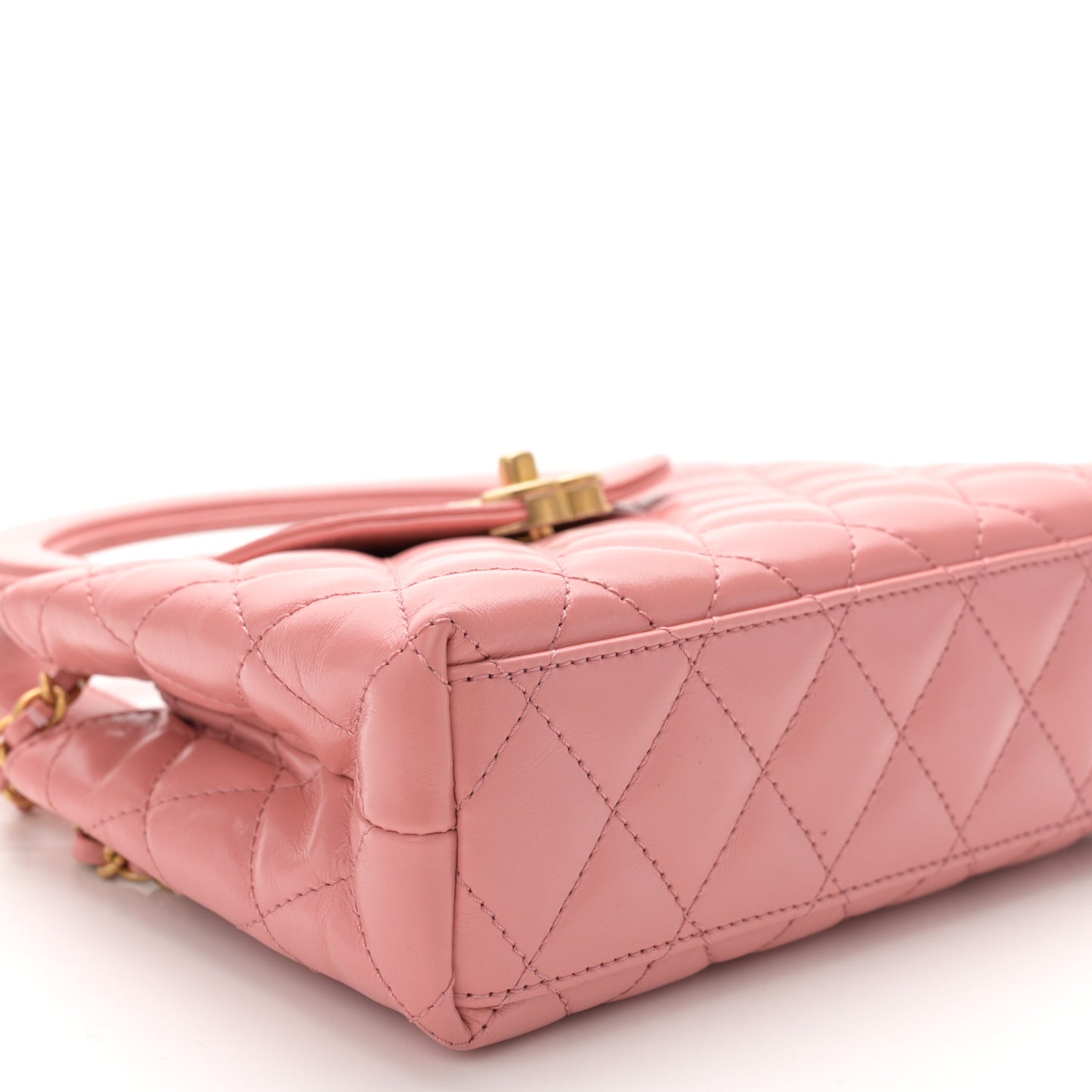 Shiny Aged Calfskin Quilted Nano Kelly Shopper Coral Pink