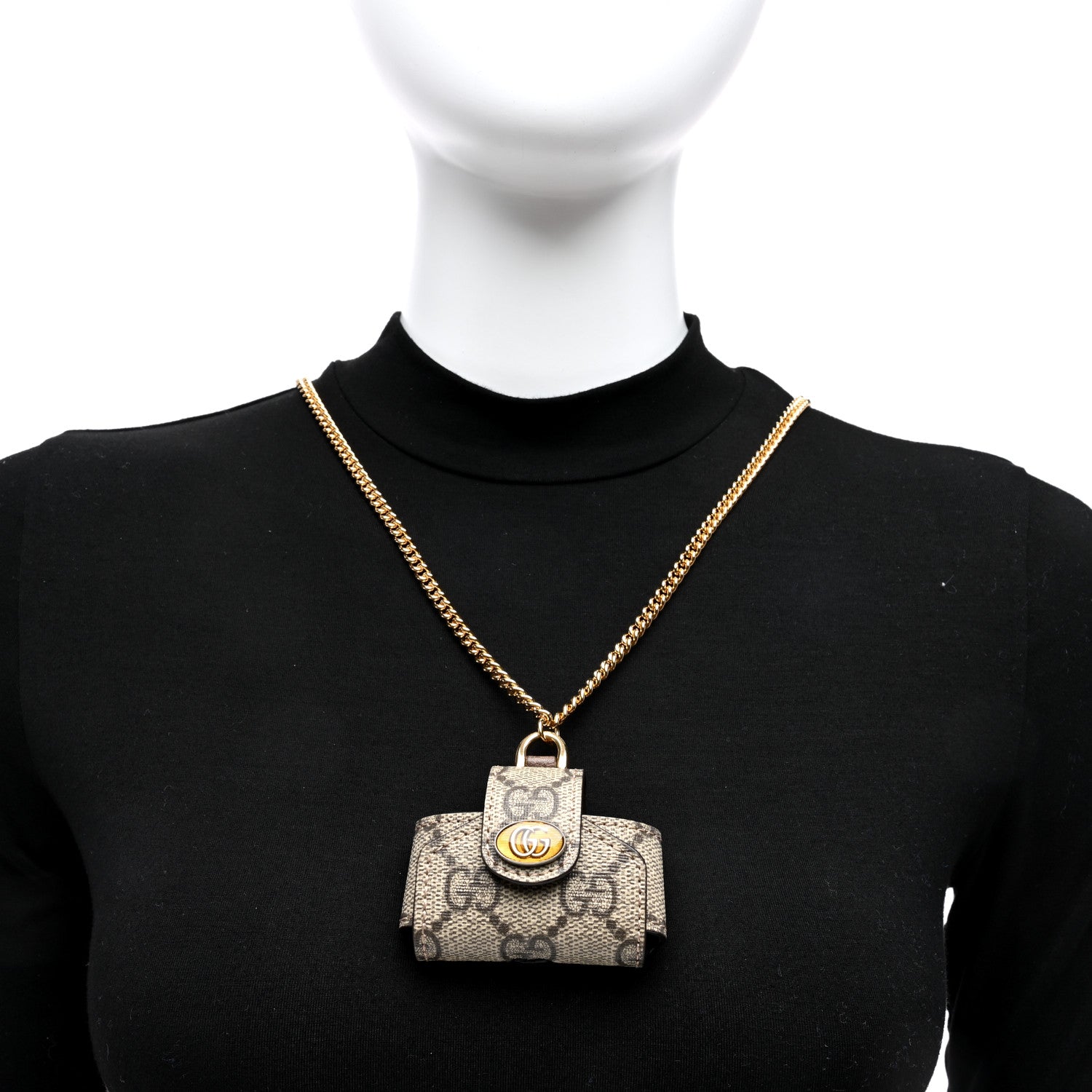 Gucci GG Supreme Monogram AirPods Case Necklace Beige Ebony 2 of 6