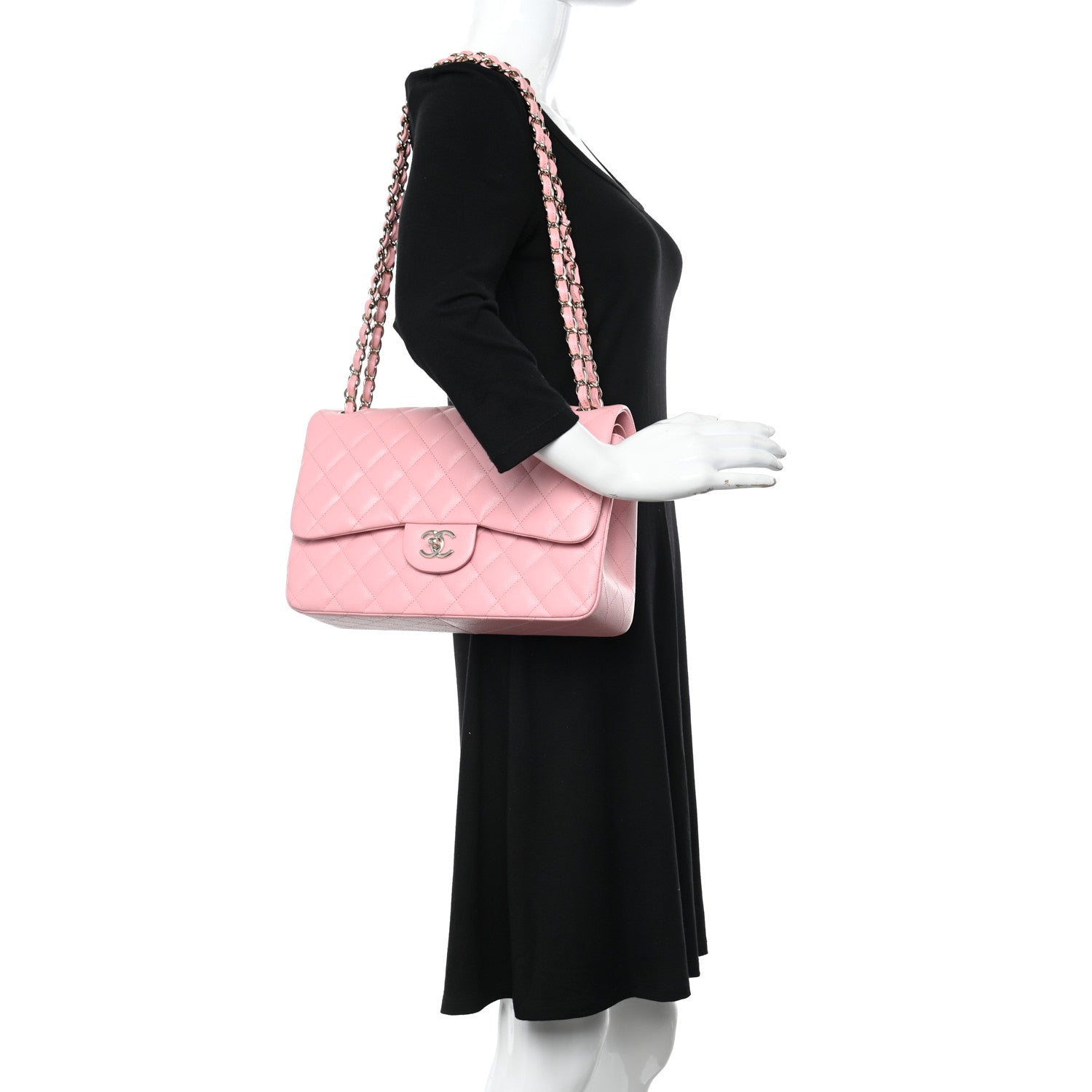 Chanel Caviar Quilted Jumbo Double Flap Pink 2 of 12