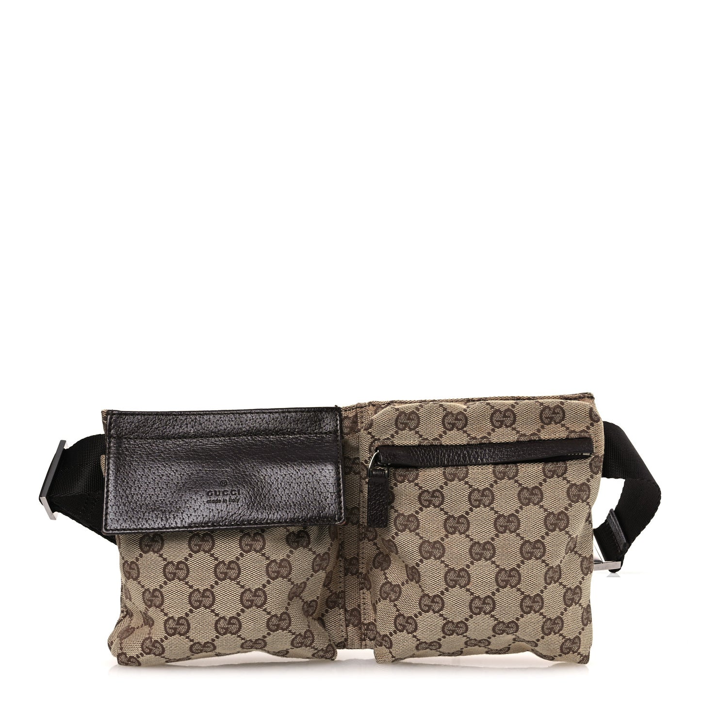GG Monogram Double Pocket Belt Bag Dark Brown