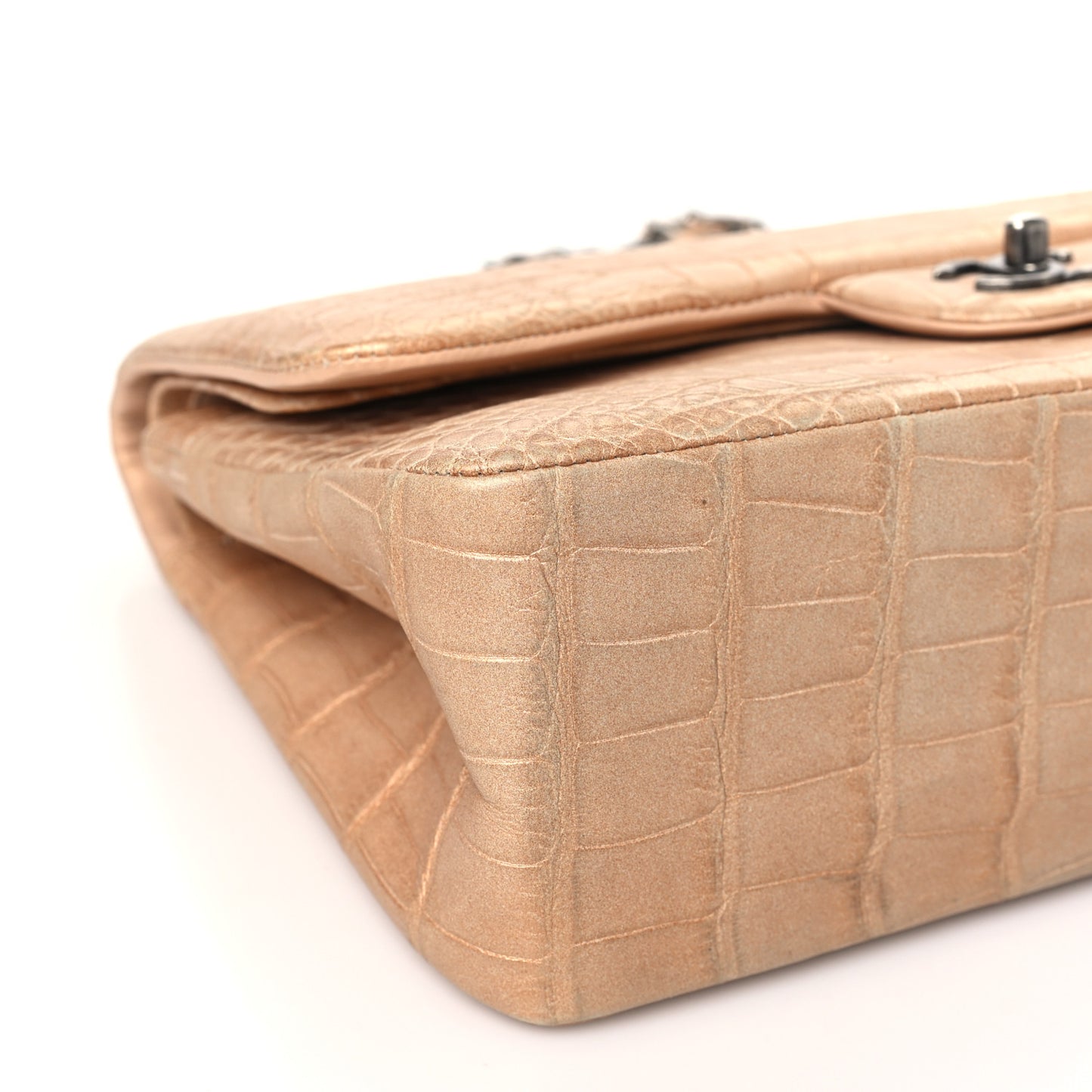 Iridescent Alligator Jumbo Double Flap Beige