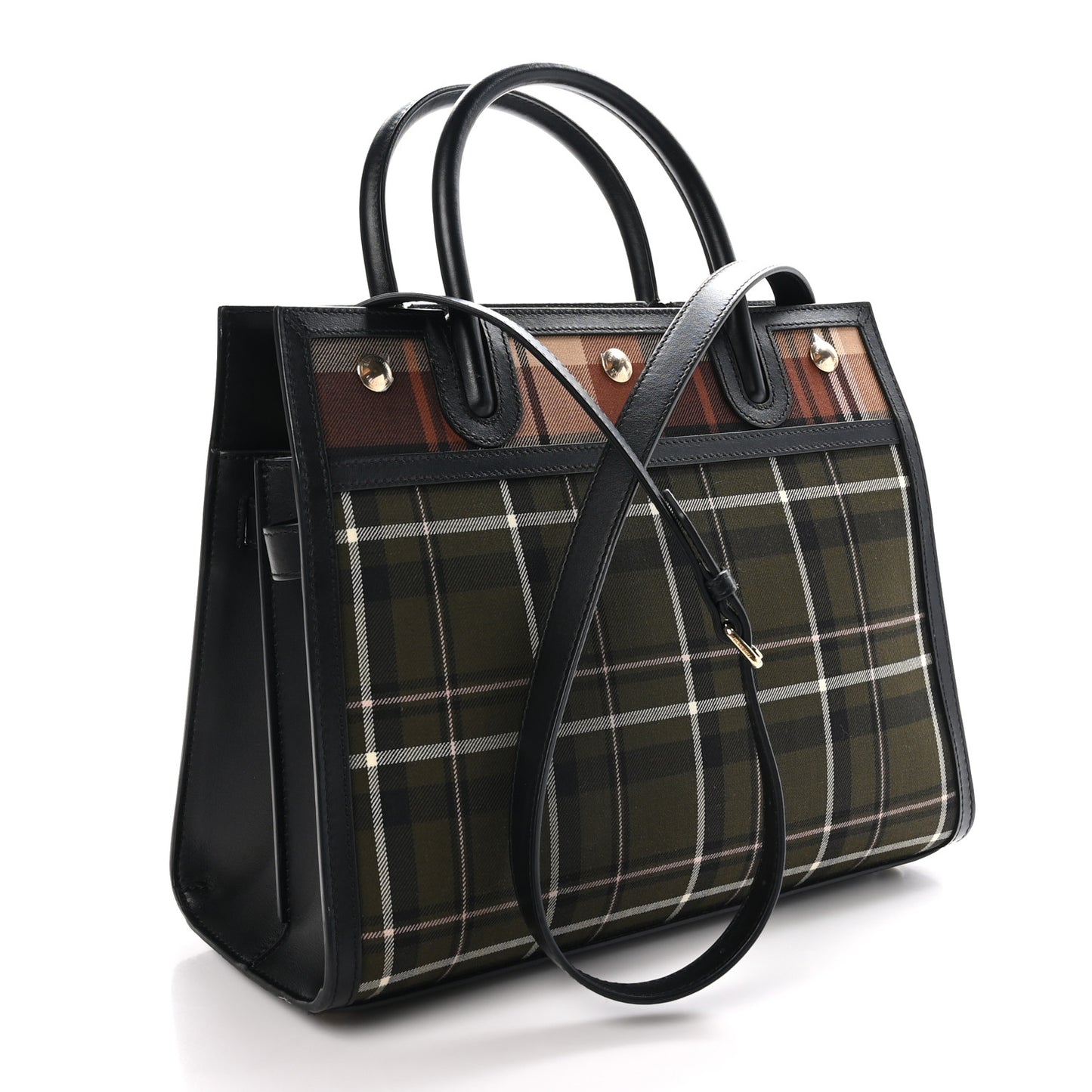 Wool Tartan Two Handle Title Bag Dark Green