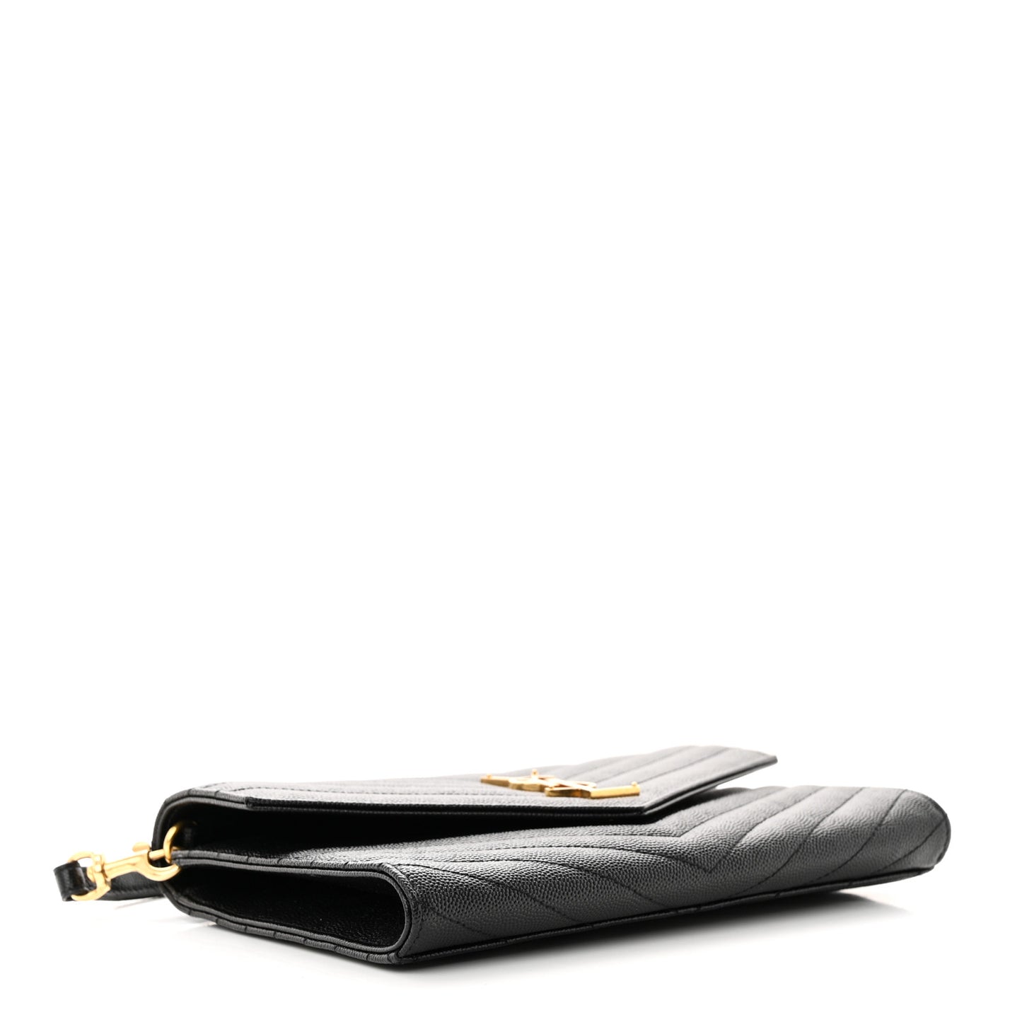 Grain De Poudre Matelasse Chevron Monogram Envelope Clutch Black