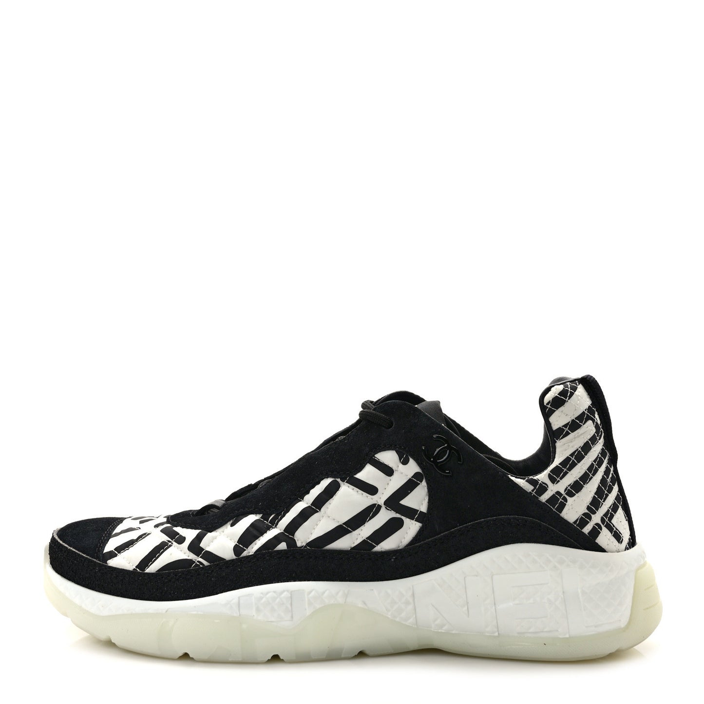 Nylon Suede Calfskin Printed Sneakers 42 White Black