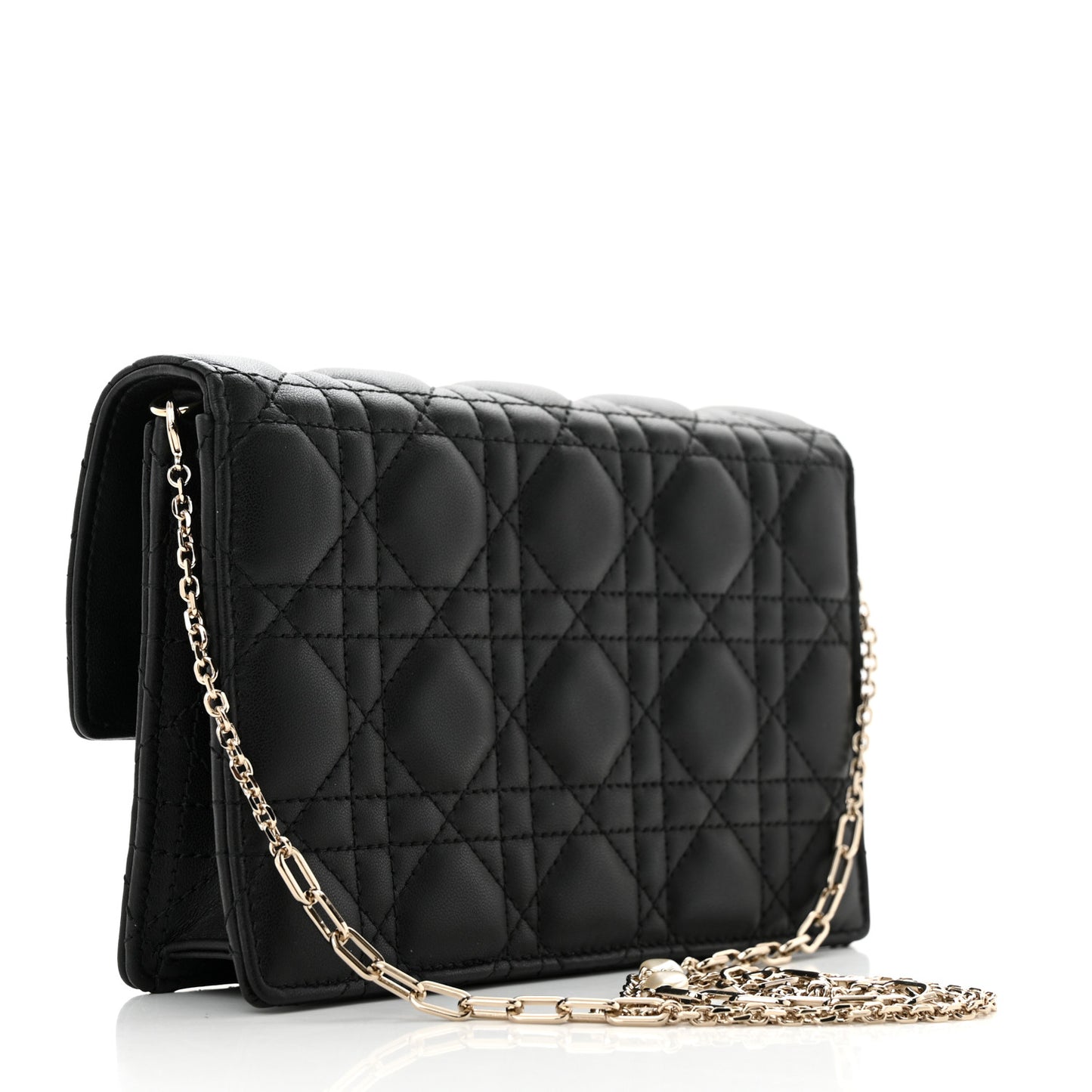 Lambskin Cannage Miss Dior Chain Pouch Black