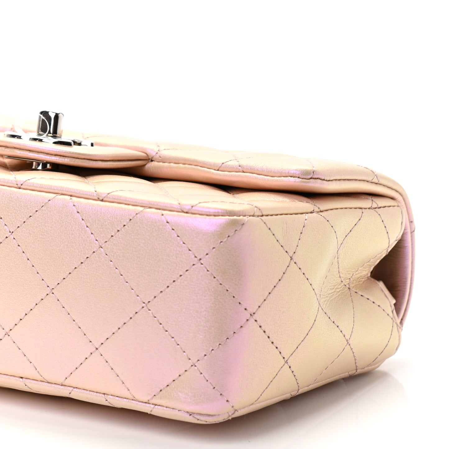 Iridescent Calfskin Quilted Mini Rectangular Flap Pink