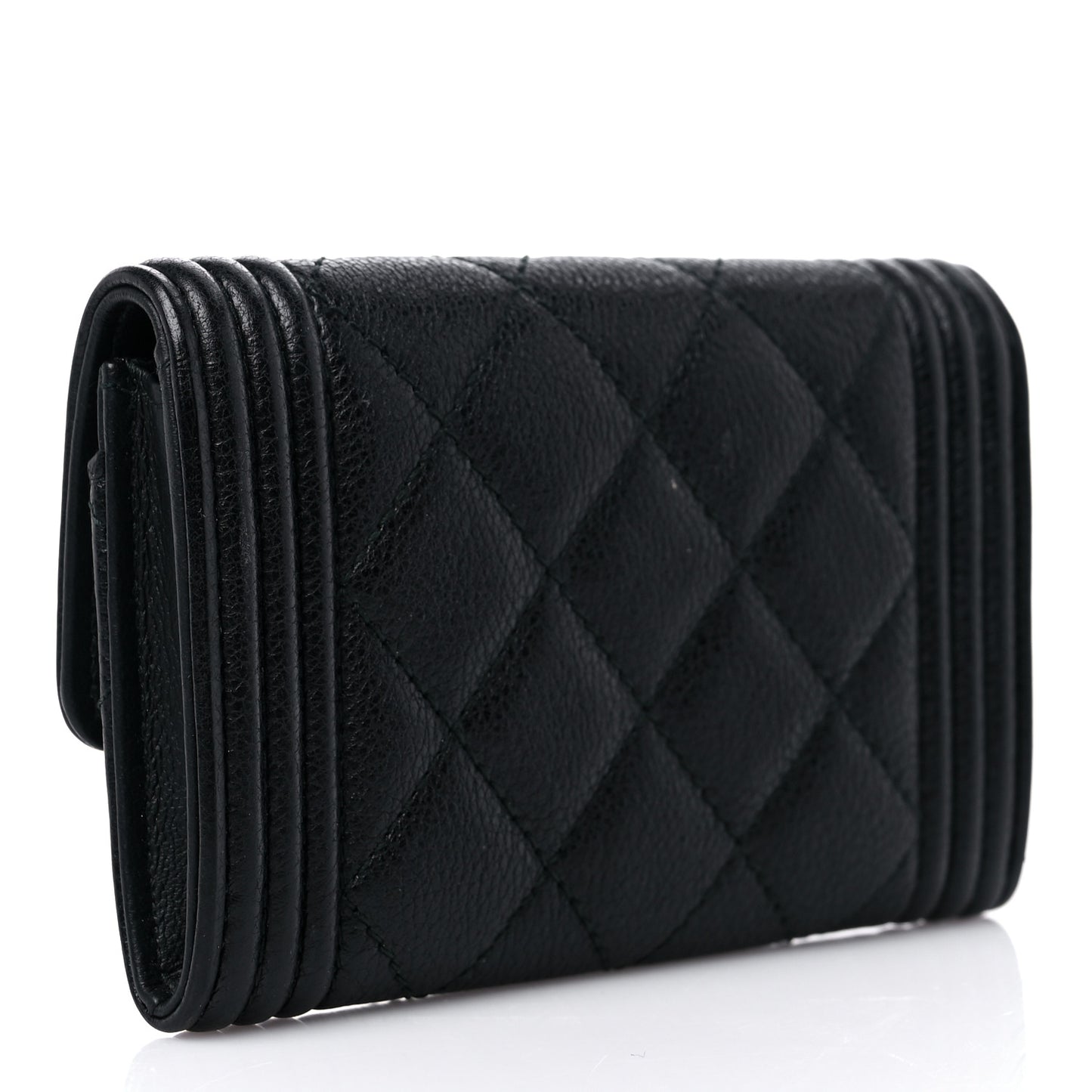 Caviar Quilted Boy Flap Card Holder Black