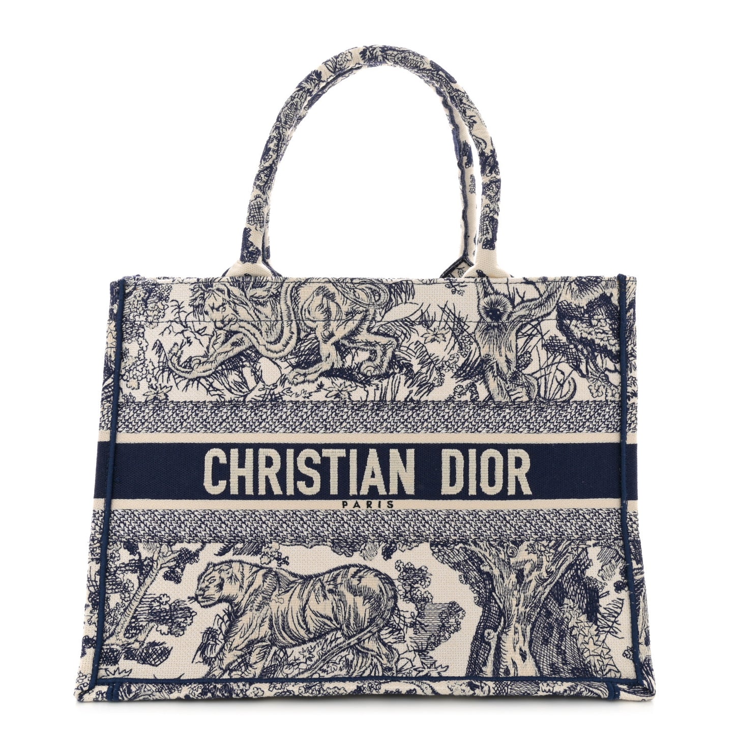 Canvas Embroidered Medium Dioriviera Toile De Jouy Book Tote Blue