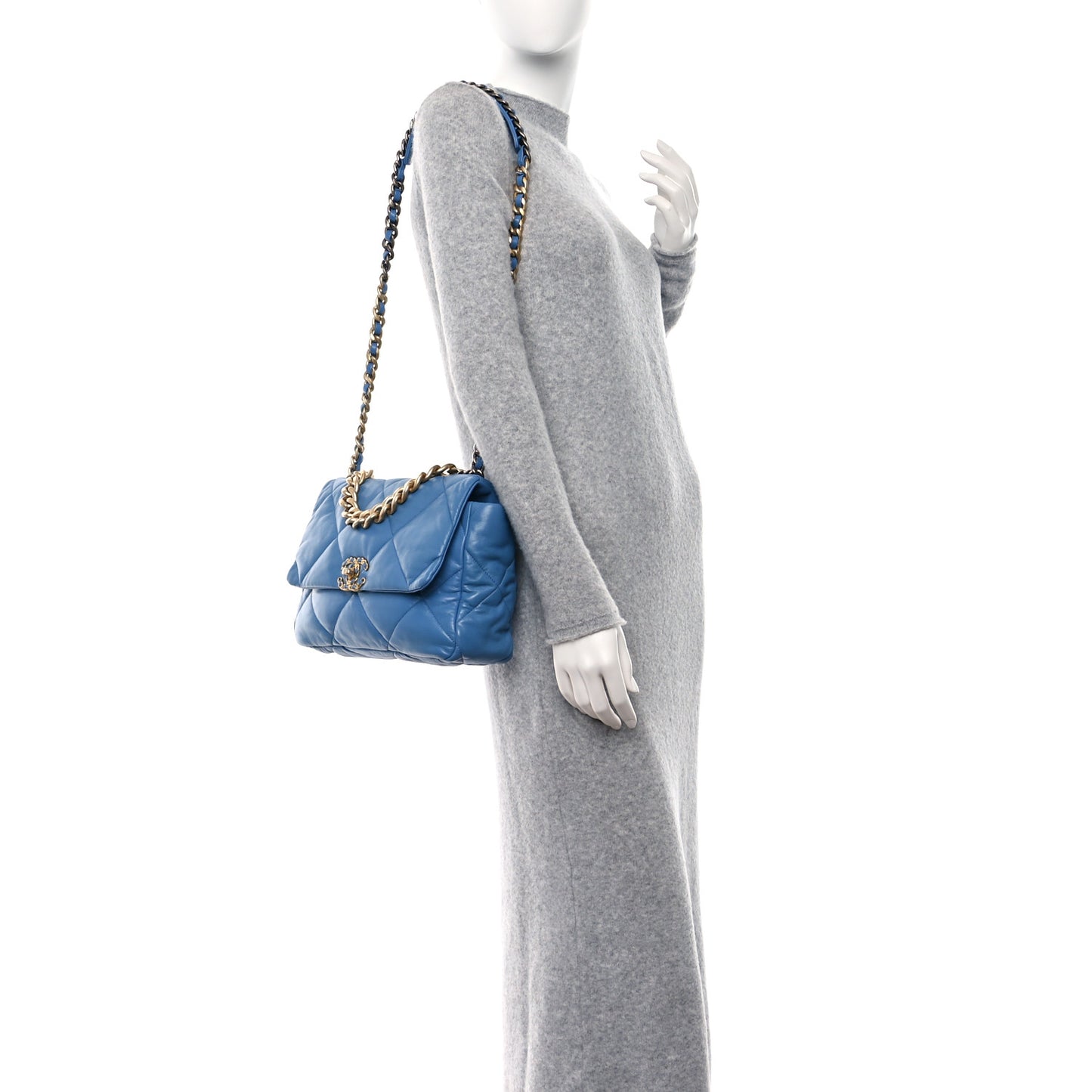 Lambskin Quilted Large Chanel 19 Flap Blue