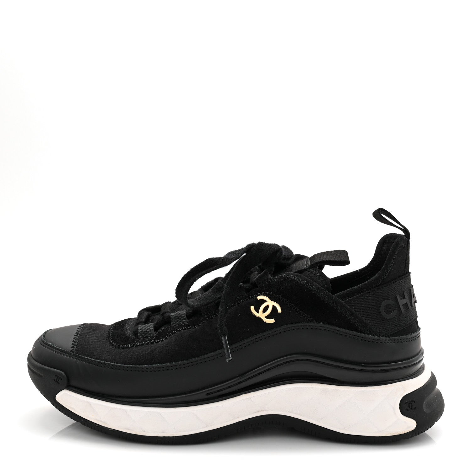 Chanel Velvet Calfskin Mixed Fibers CC Sneakers 36.5 Black 1833166