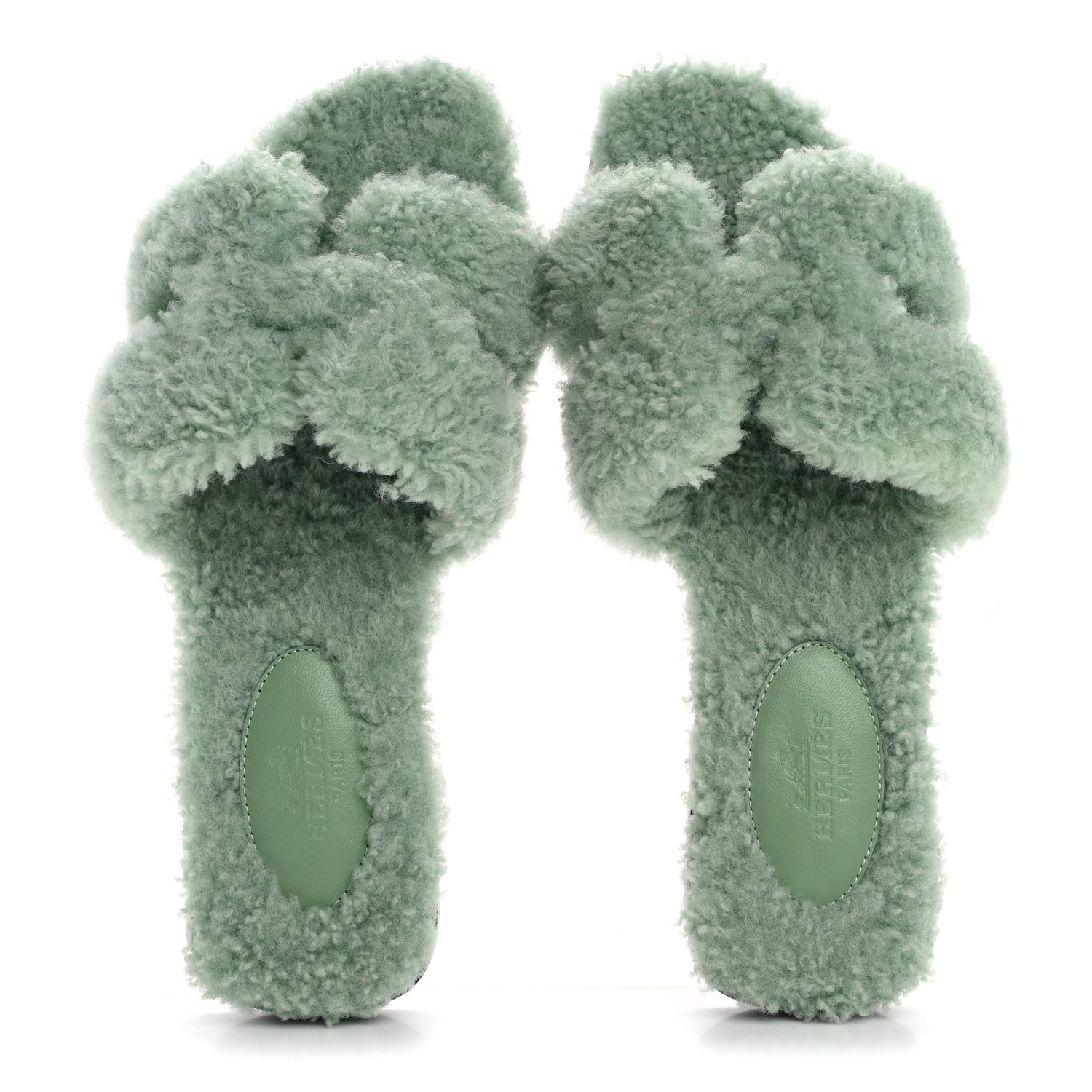 Hermes Woolskin Oran Sandals 35 Vert D’eau 2 of 8