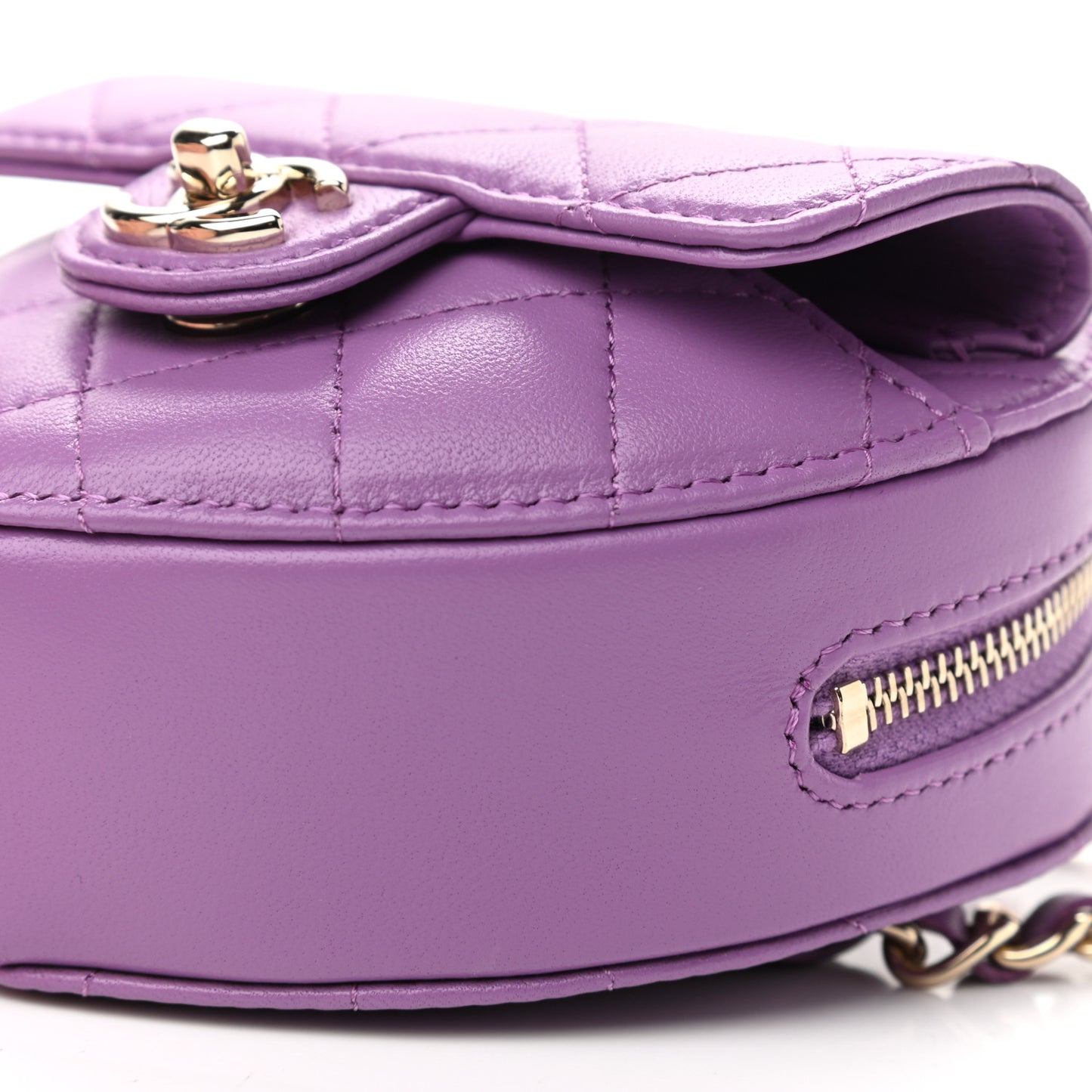 Lambskin Quilted CC In Love Heart Waist Belt Bag With Chain Purple