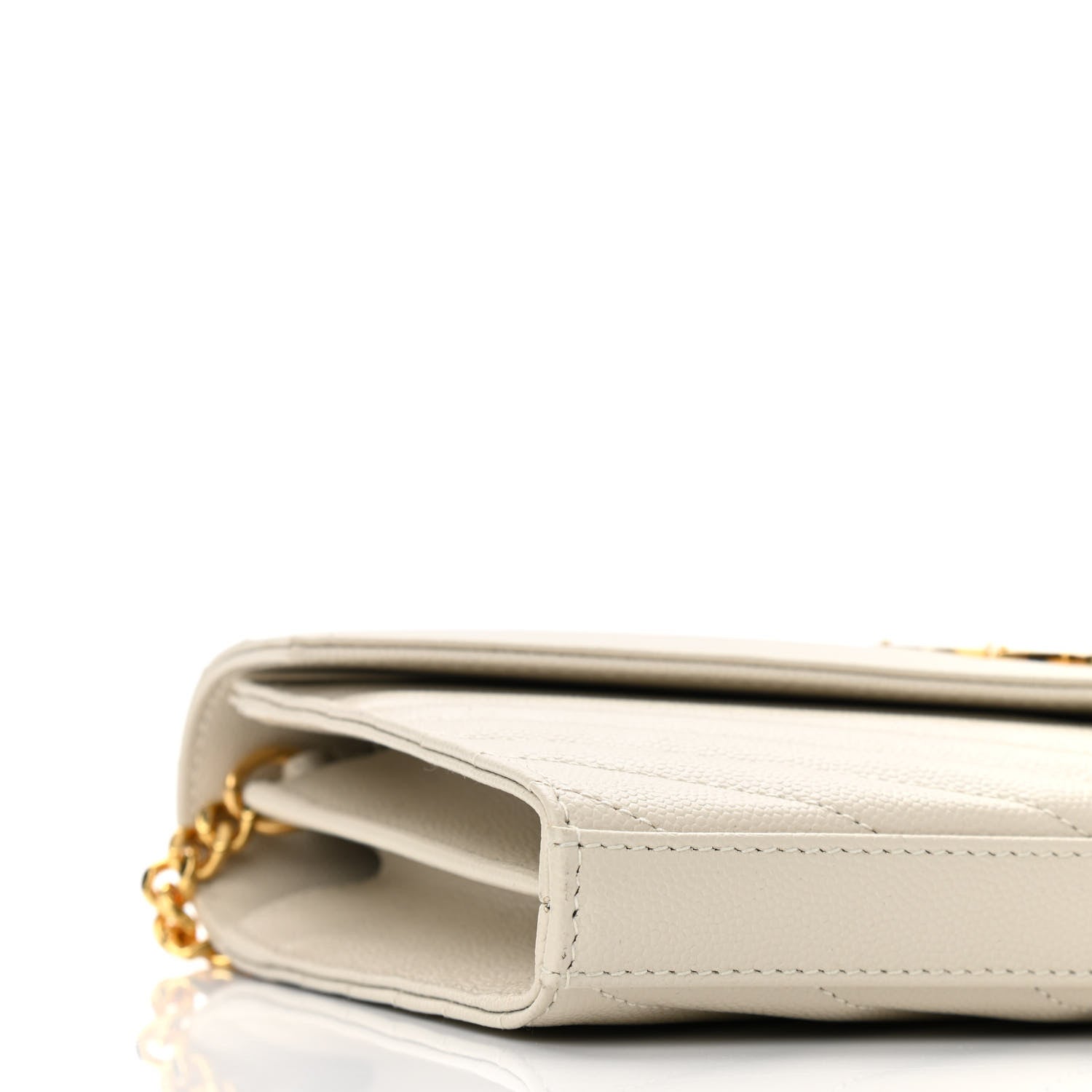 Saint Laurent Grain De Poudre Matelasse Chevron Monogram Chain Wallet Crema Soft 8 of 10