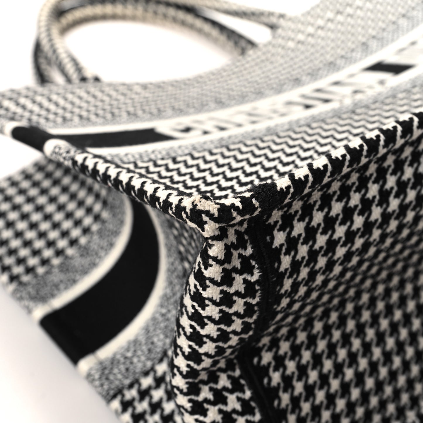 Canvas Houndstooth Embroidered Medium Book Tote Black White