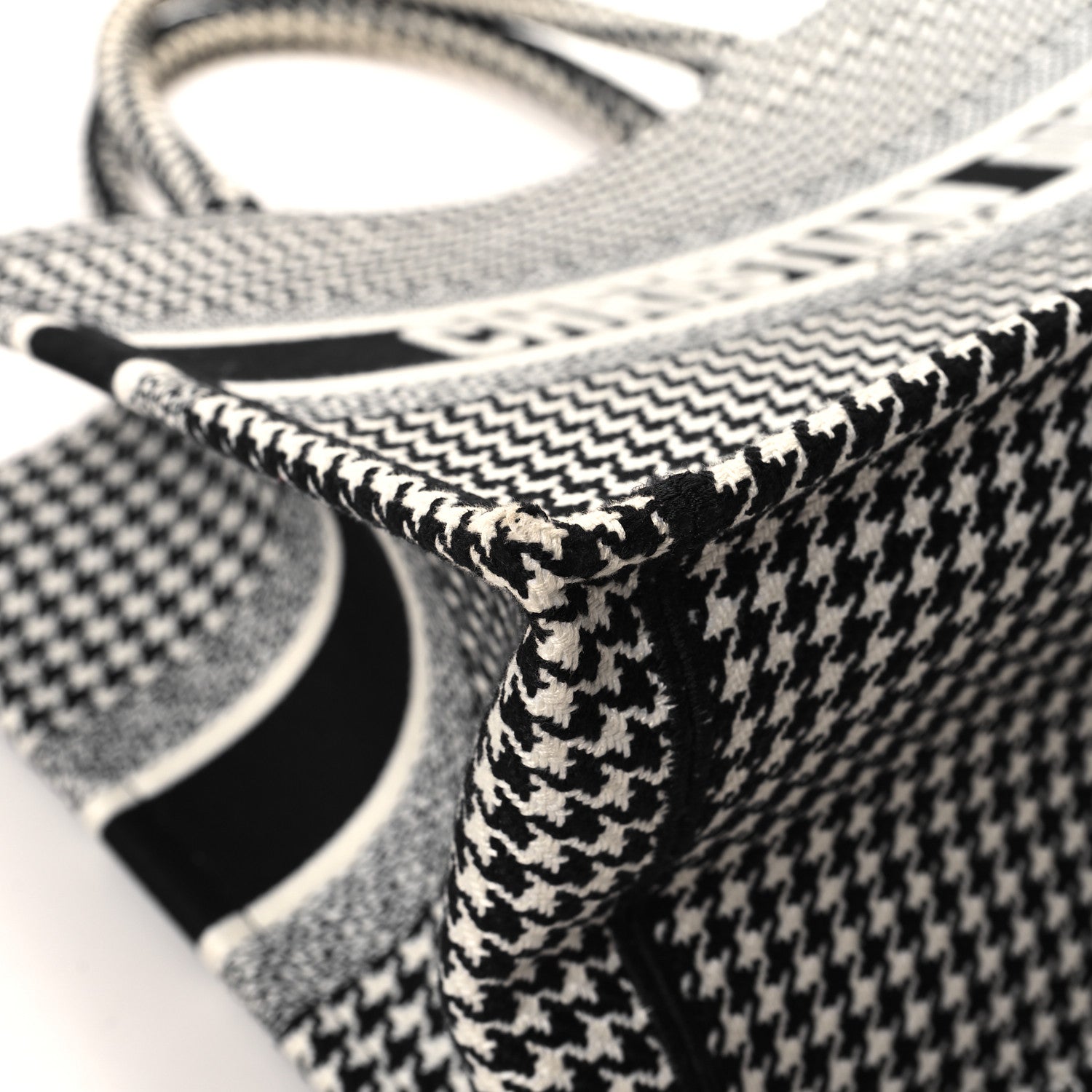 Christian Dior Canvas Houndstooth Embroidered Medium Book Tote Black White 9 of 13