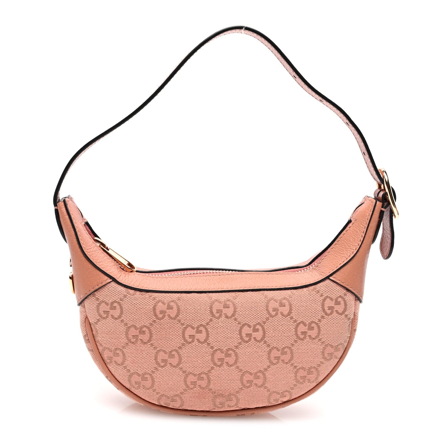GG Supreme Monogram Textured Calfskin Web Mini Ophidia Half Moon Hobo Rose Pink