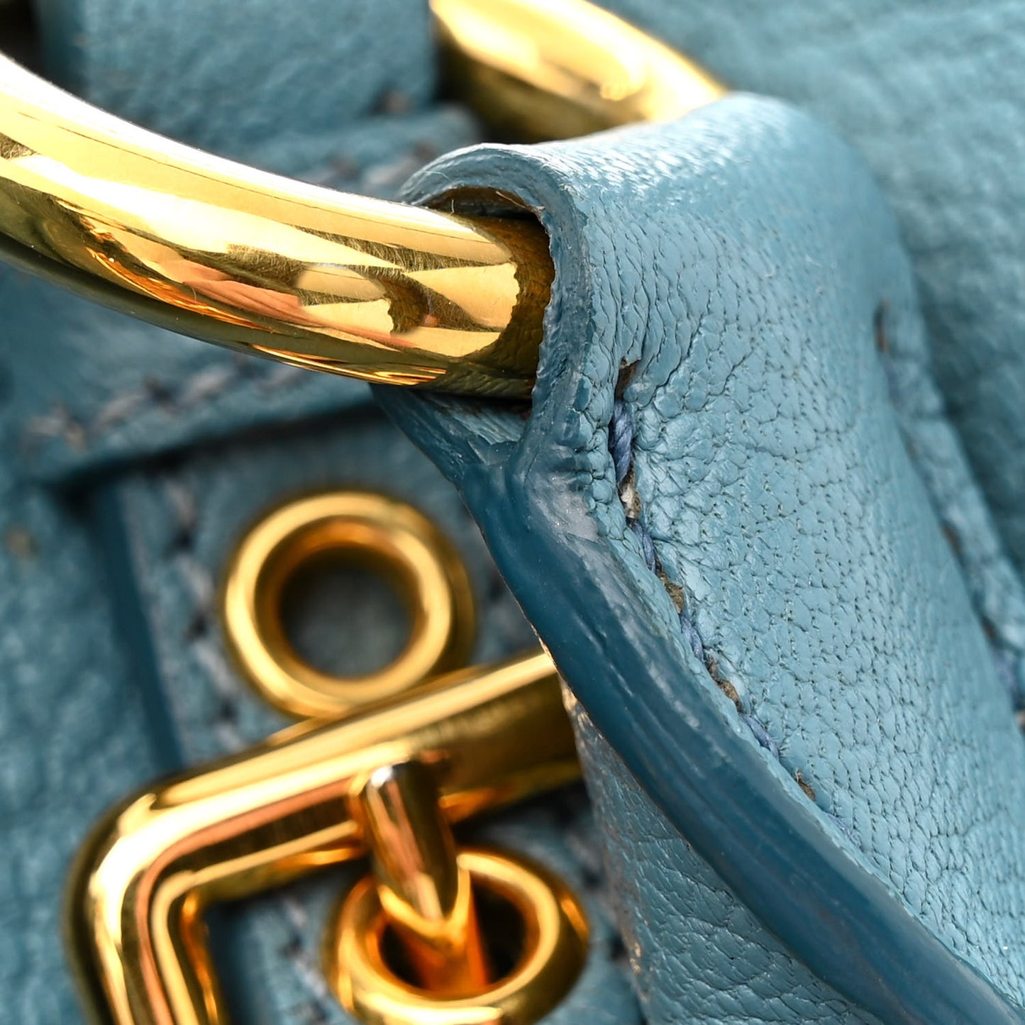 Goatskin Madras Shopping Tote Azzurro