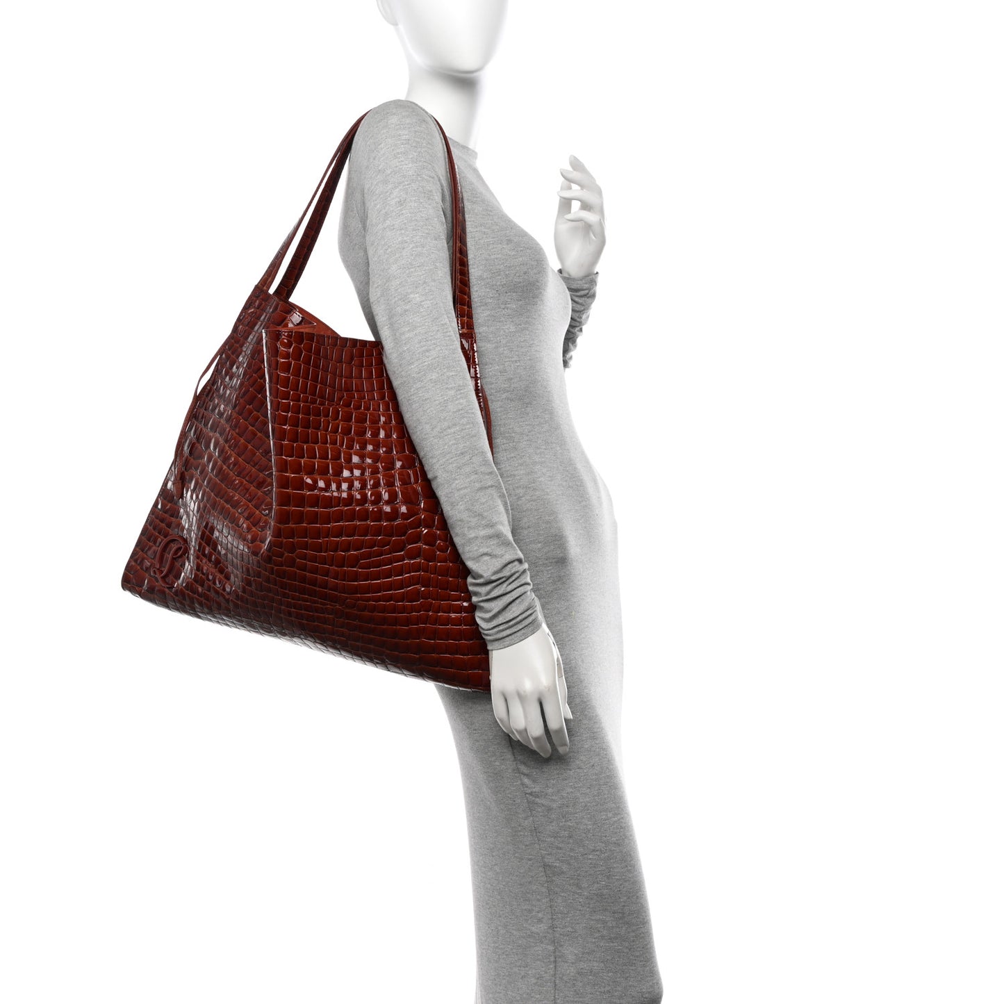 Patent Calfskin Crocodile Embossed Le 54 Tote Acajou