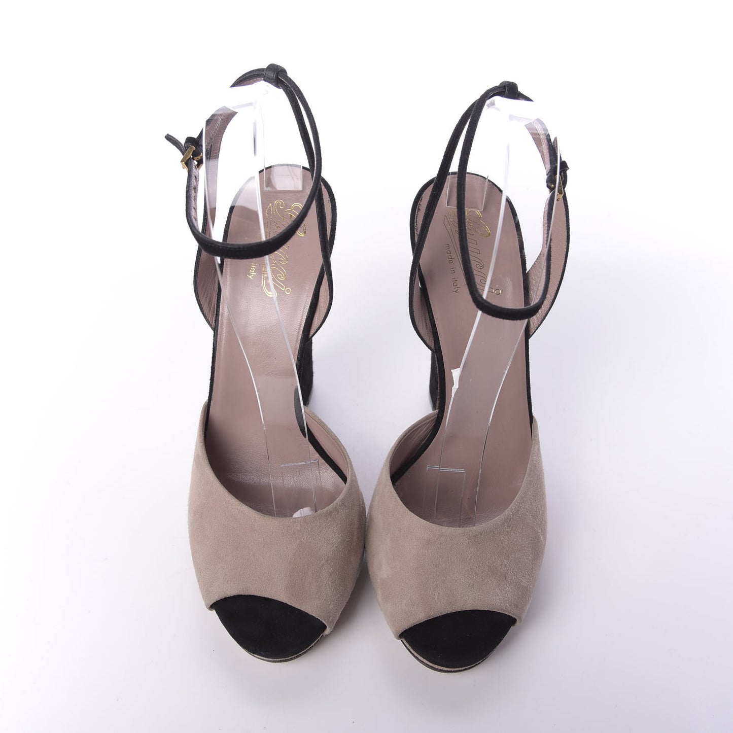 Suede Platform Ankle Strap Wedge 40 Pink Black