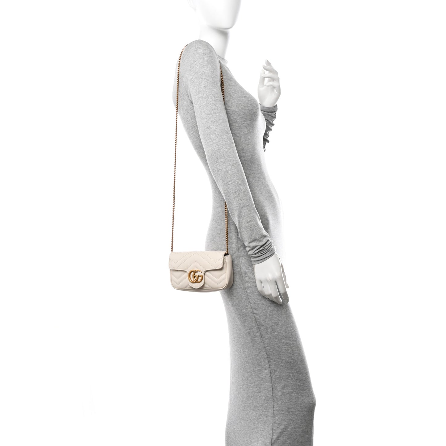 Calfskin Matelasse Super Mini GG Marmont Shoulder Bag White