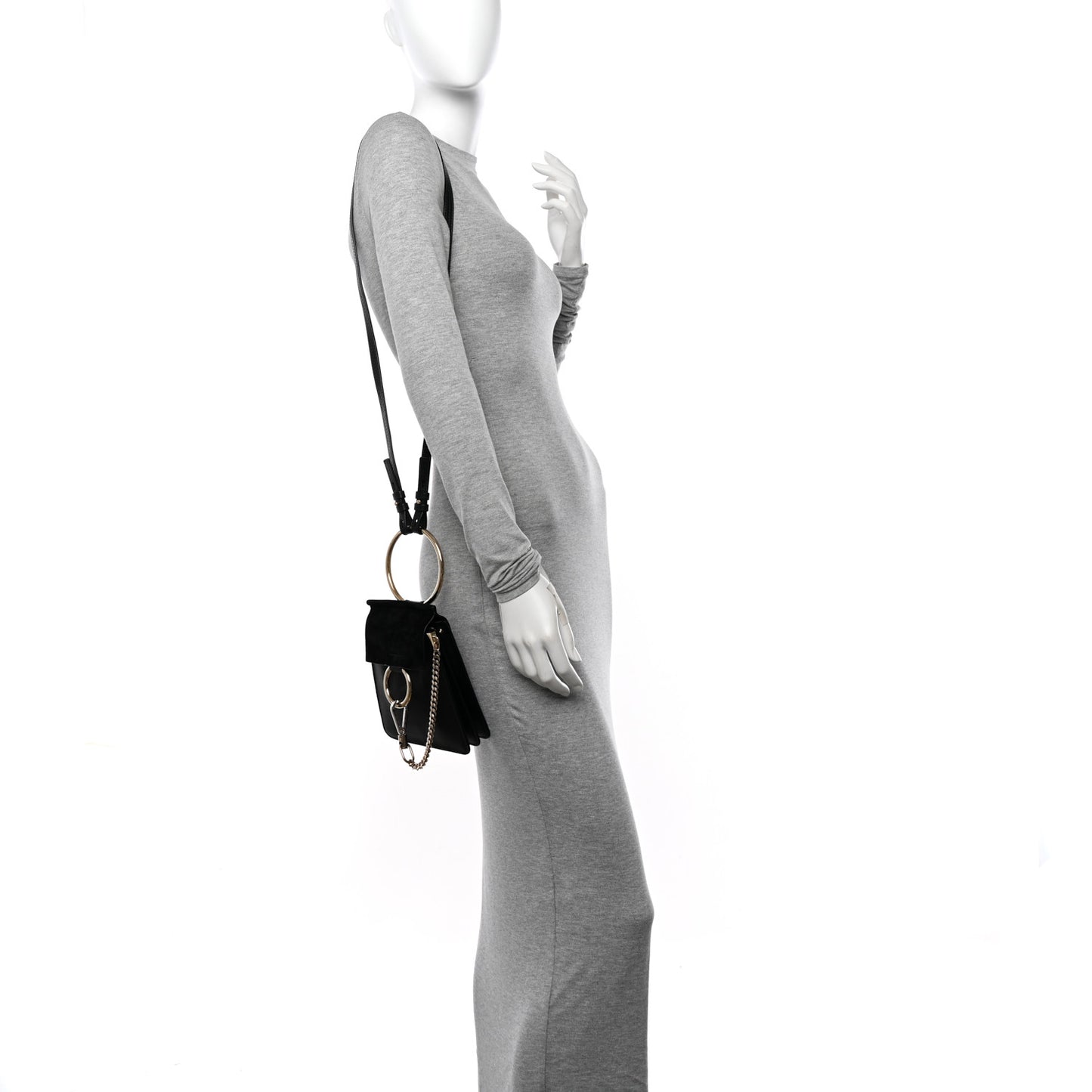 Suede Calfskin Mini Faye Bracelet Bag Black