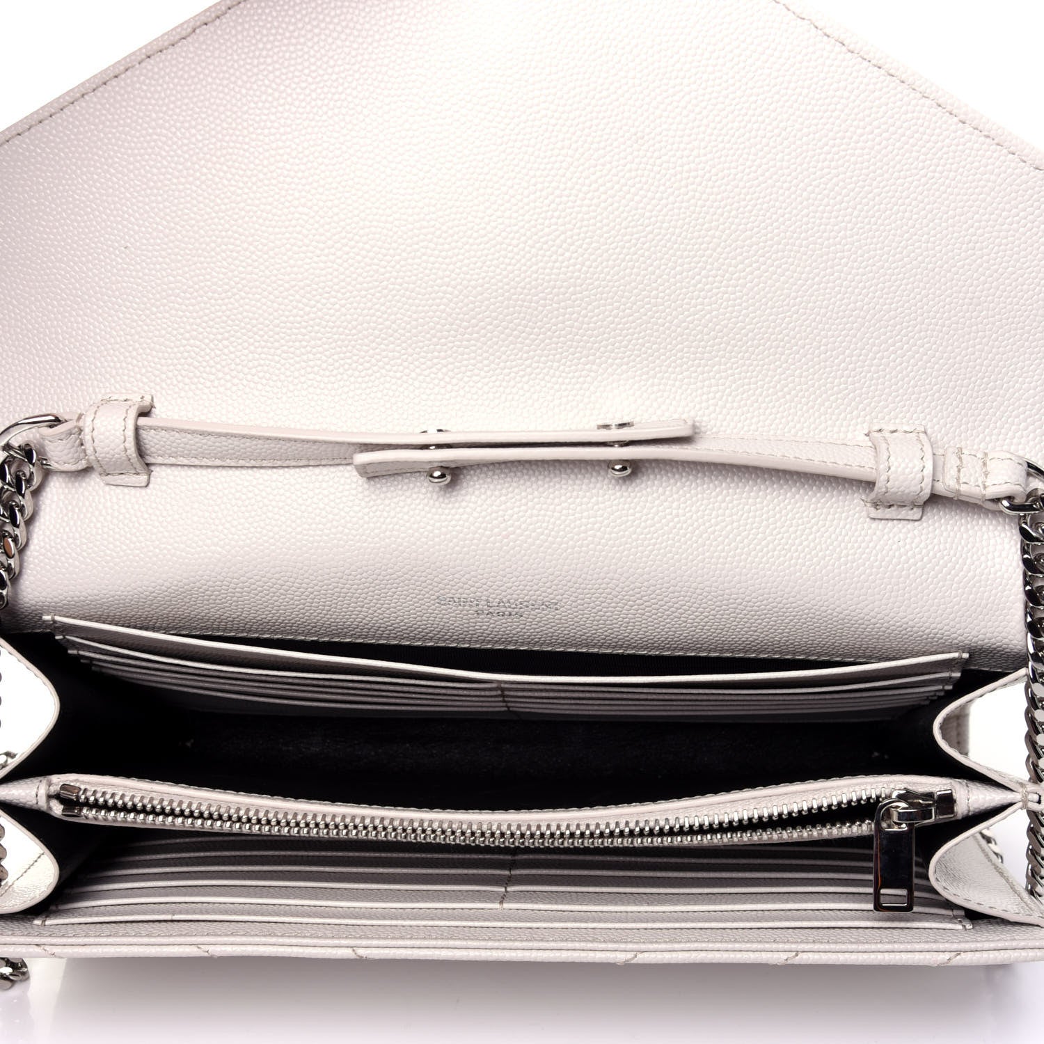 Saint Laurent Grain De Poudre Matelasse Chevron Monogram Chain Wallet Cream 5 of 12