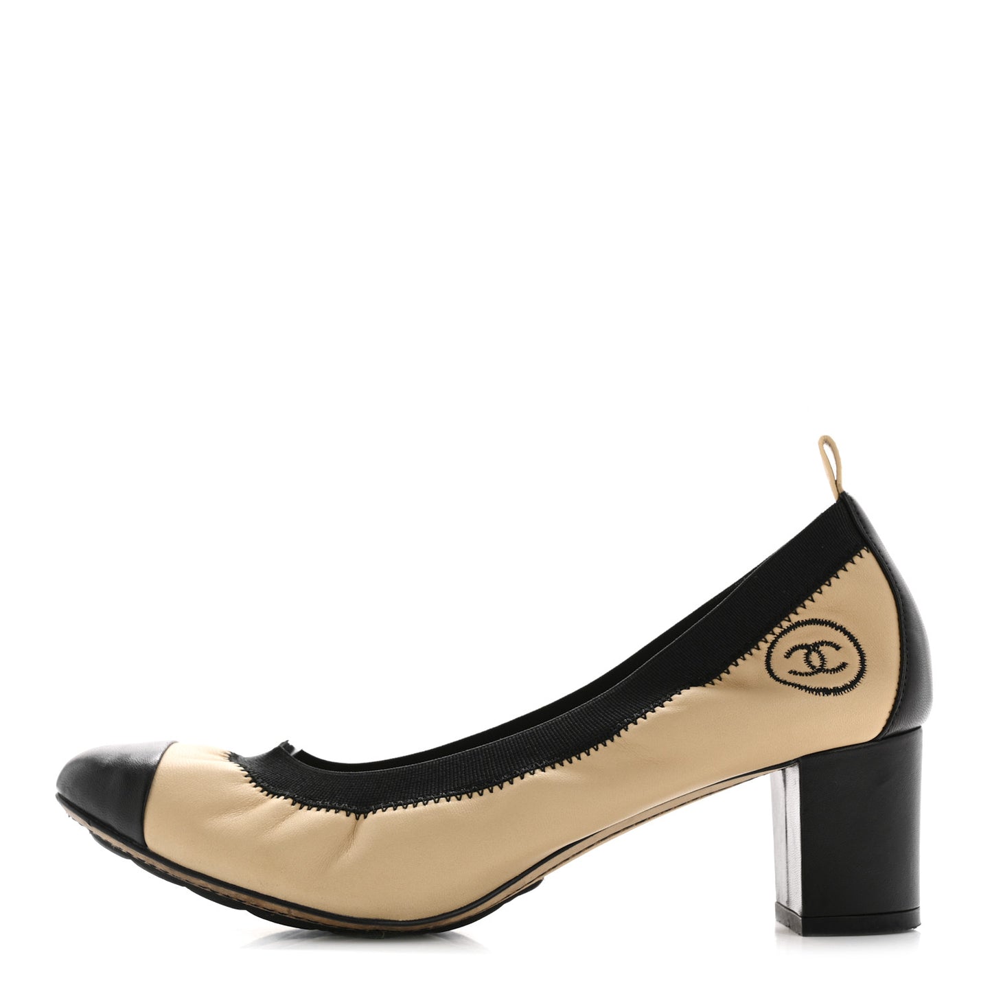 Lambskin CC Elastic Stretch Pumps 37.5 Beige Black