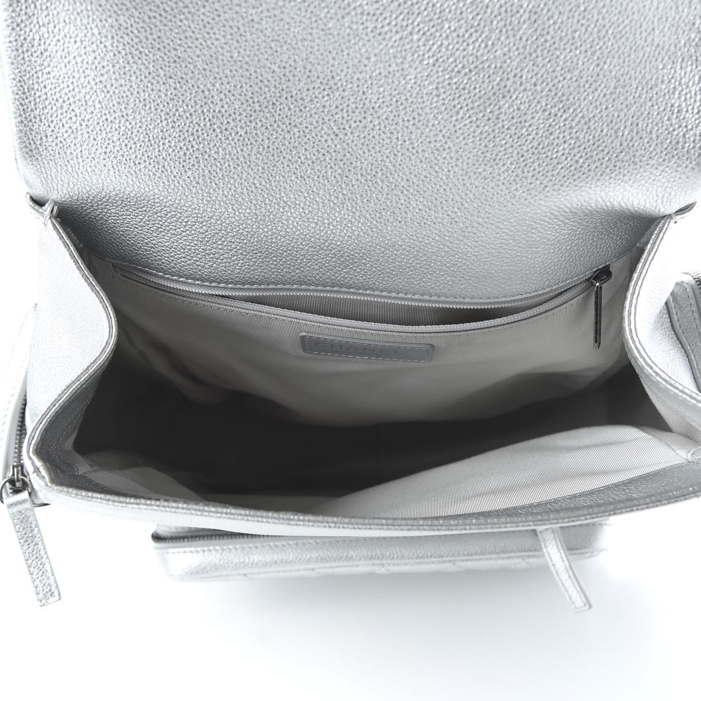 Metallic Grained Calfskin Quilted Large Casual Rock Backpack Silver