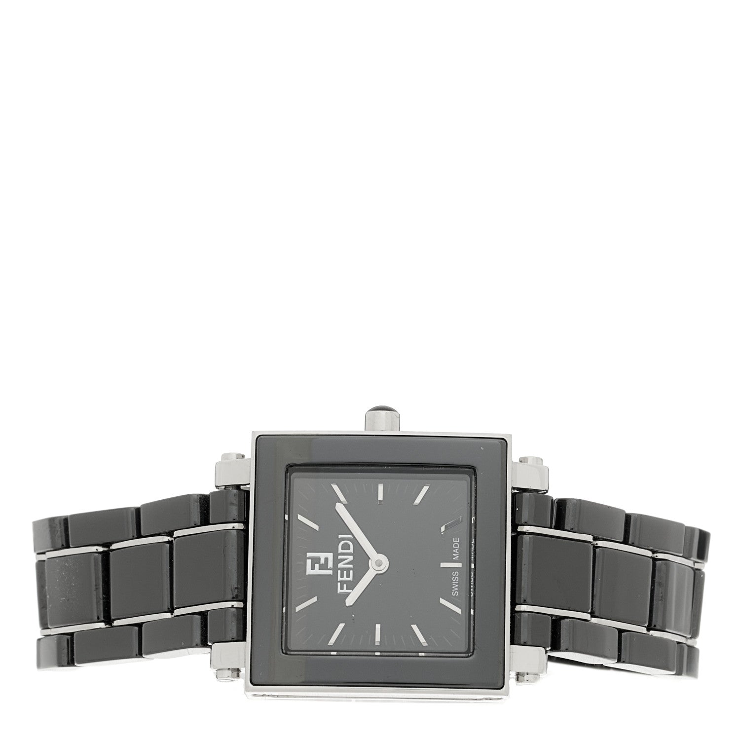 Fendi Stainless Steel Ceramic 25mm Quadro Quartz Watch Black 2 of 4