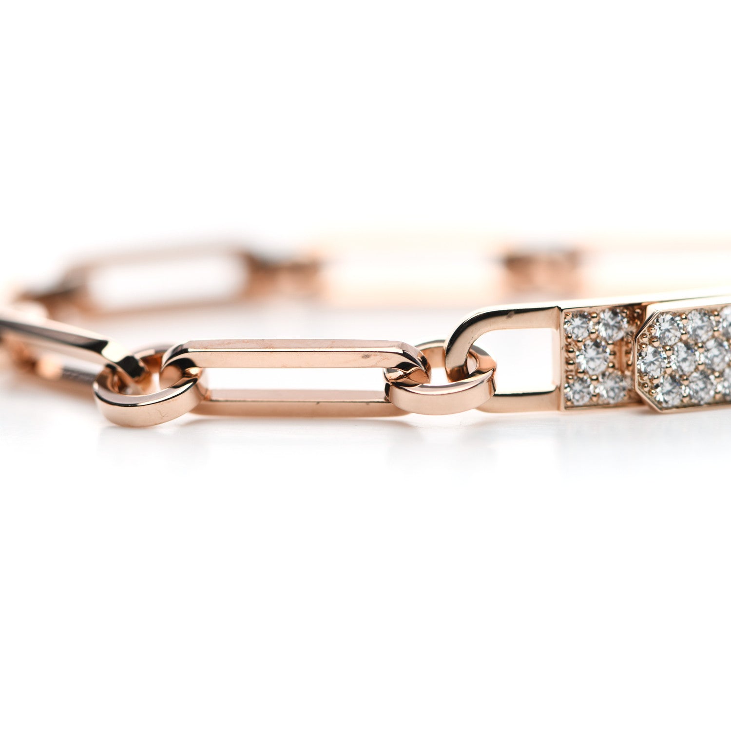 Hermes 18K Rose Gold Diamond Pave PM Kelly Chaine Bracelet ST 6 of 7
